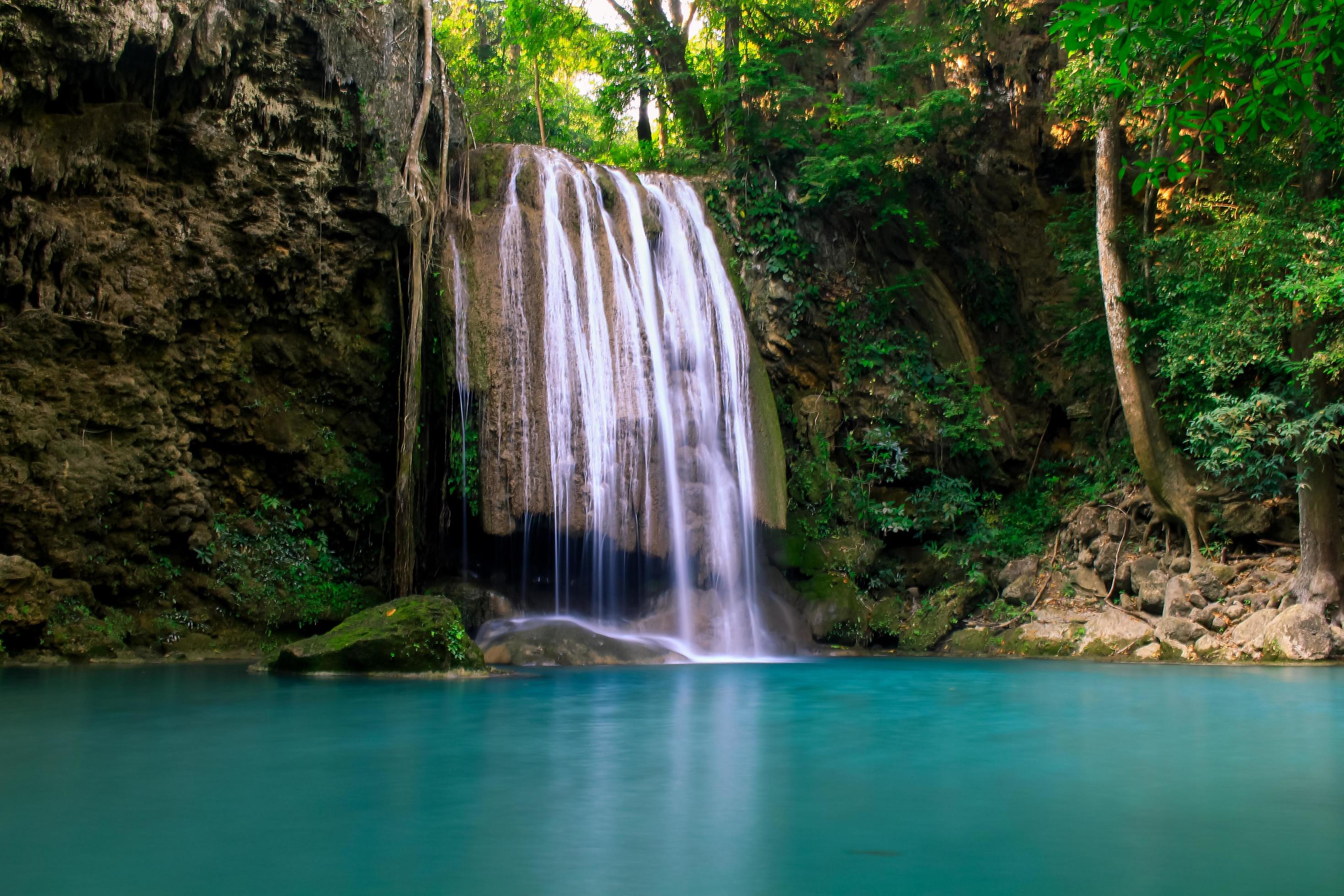 Erawan Waterfall in a forest Stock Free