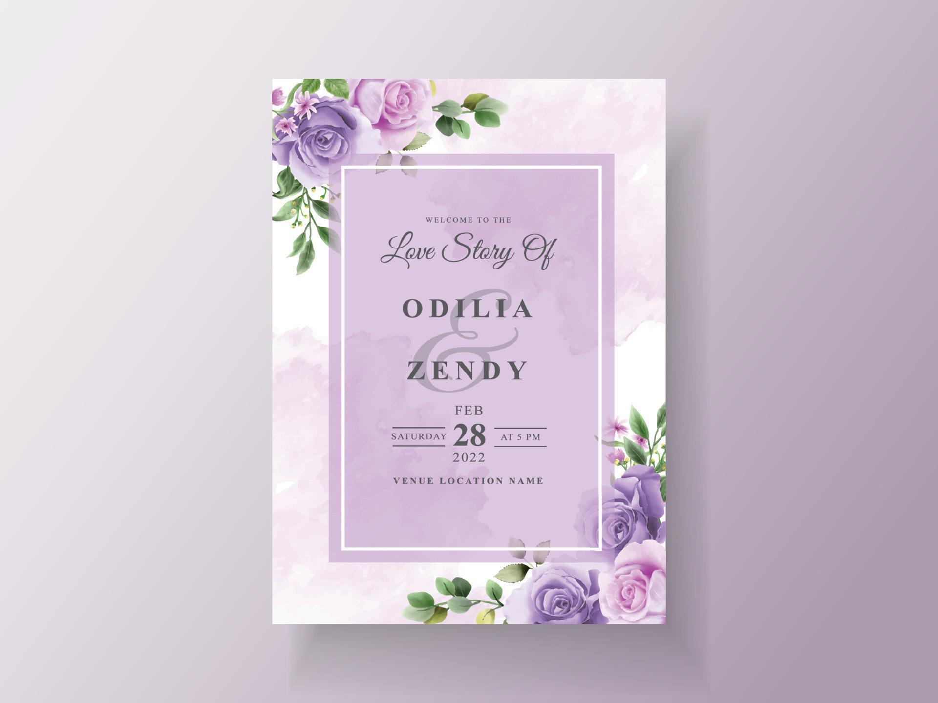 Beautiful purple flowers wedding invitation template Stock Free