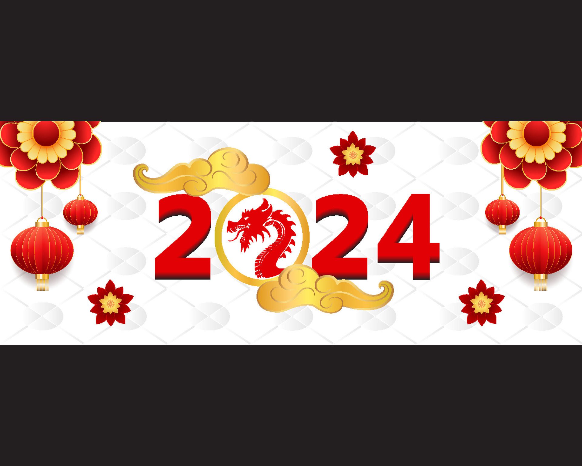 Chiness Happy new year banner 2024 with dragon vector illustration. Free Vector