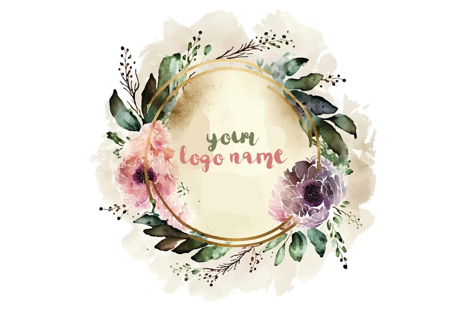 Watercolor Floral Logo, Round Floral Logo, modern Watercolor Logo, Logo Design, Calligraphy Logo, Floral Logo, Flower Logo Stock Free