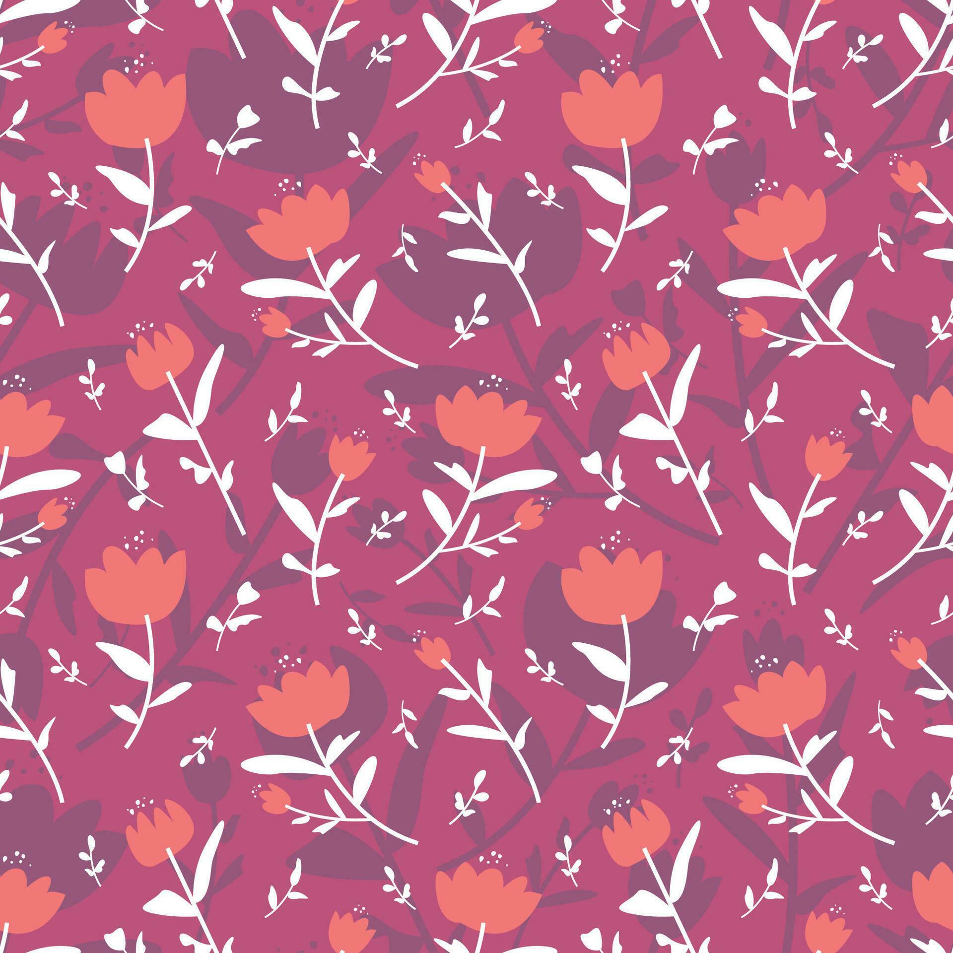 RED FLOWERS WITH WHITE LEAFS FLAT SEAMLESS PATTERN Stock Free