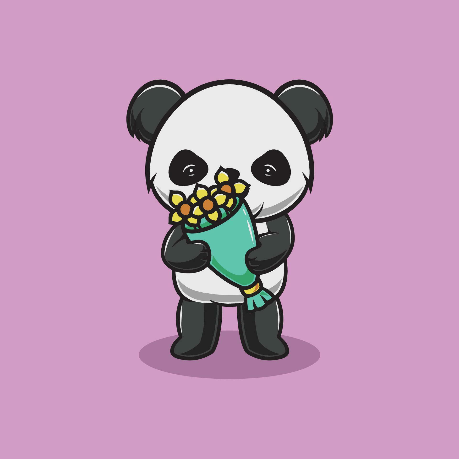 Cute panda with flower cartoon illustration.eps Stock Free