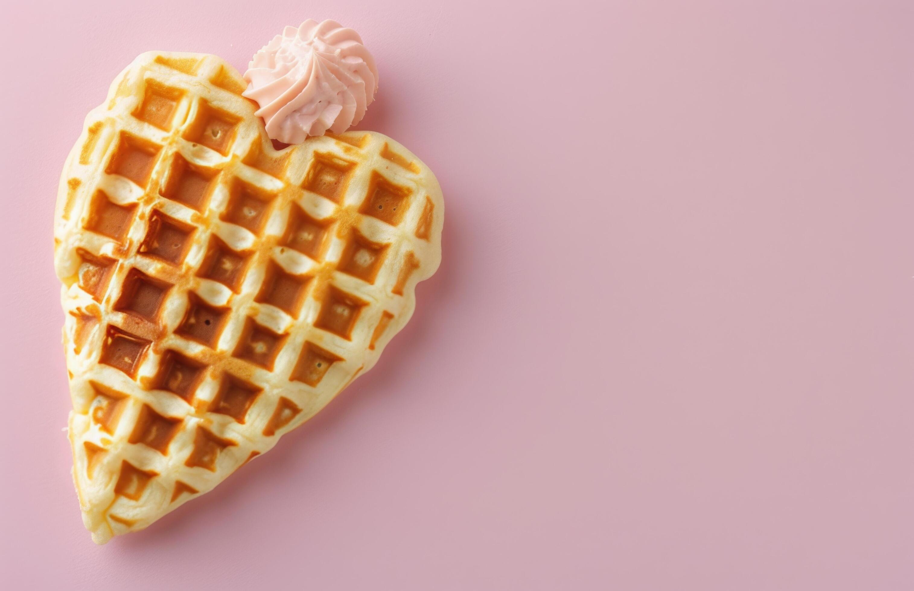 Heart-Shaped Waffles With Raspberries on Pink Background Stock Free