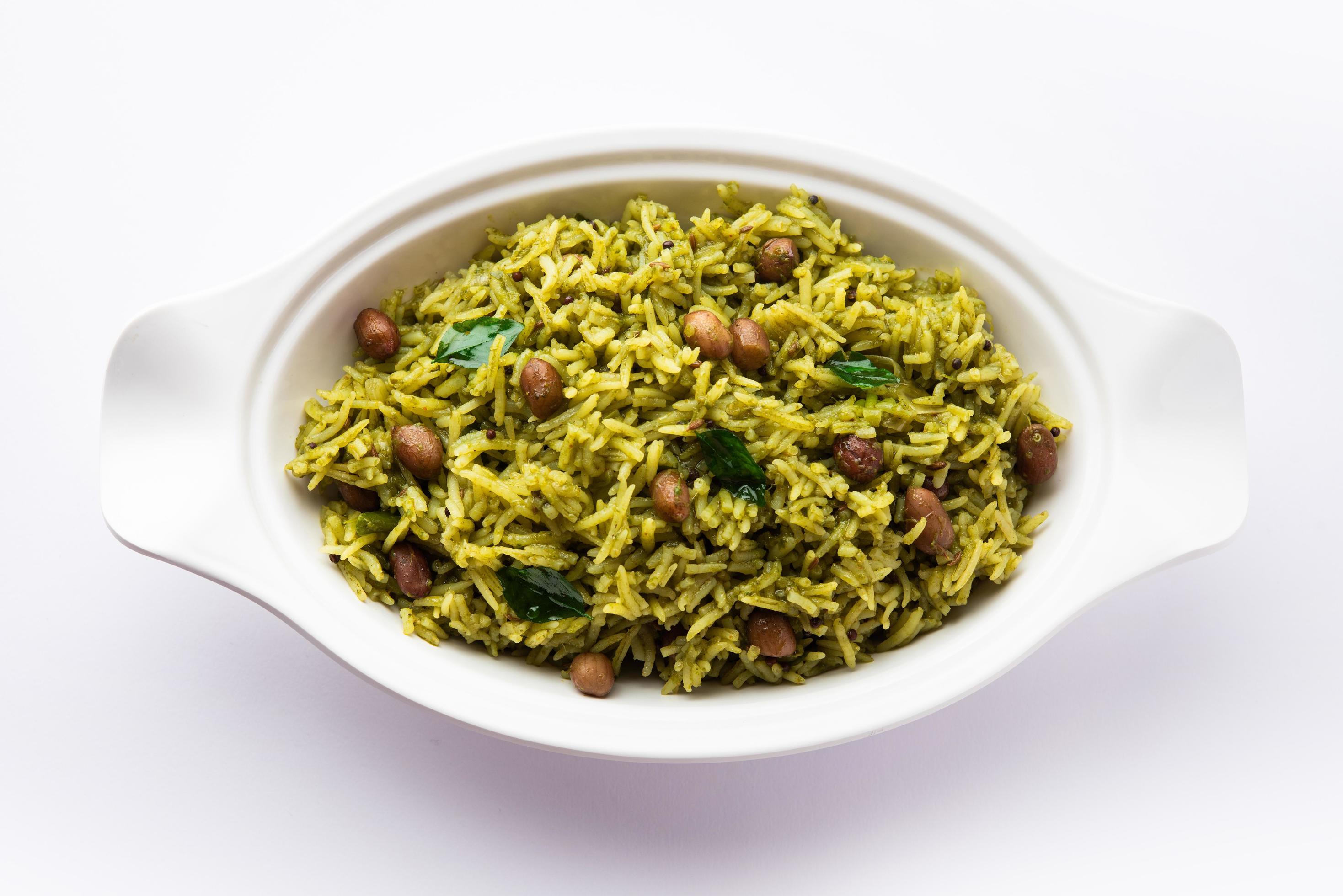 Palak khichdi is a one pot nutritious meal of mung lentils and rice with spinach, Indian food Stock Free