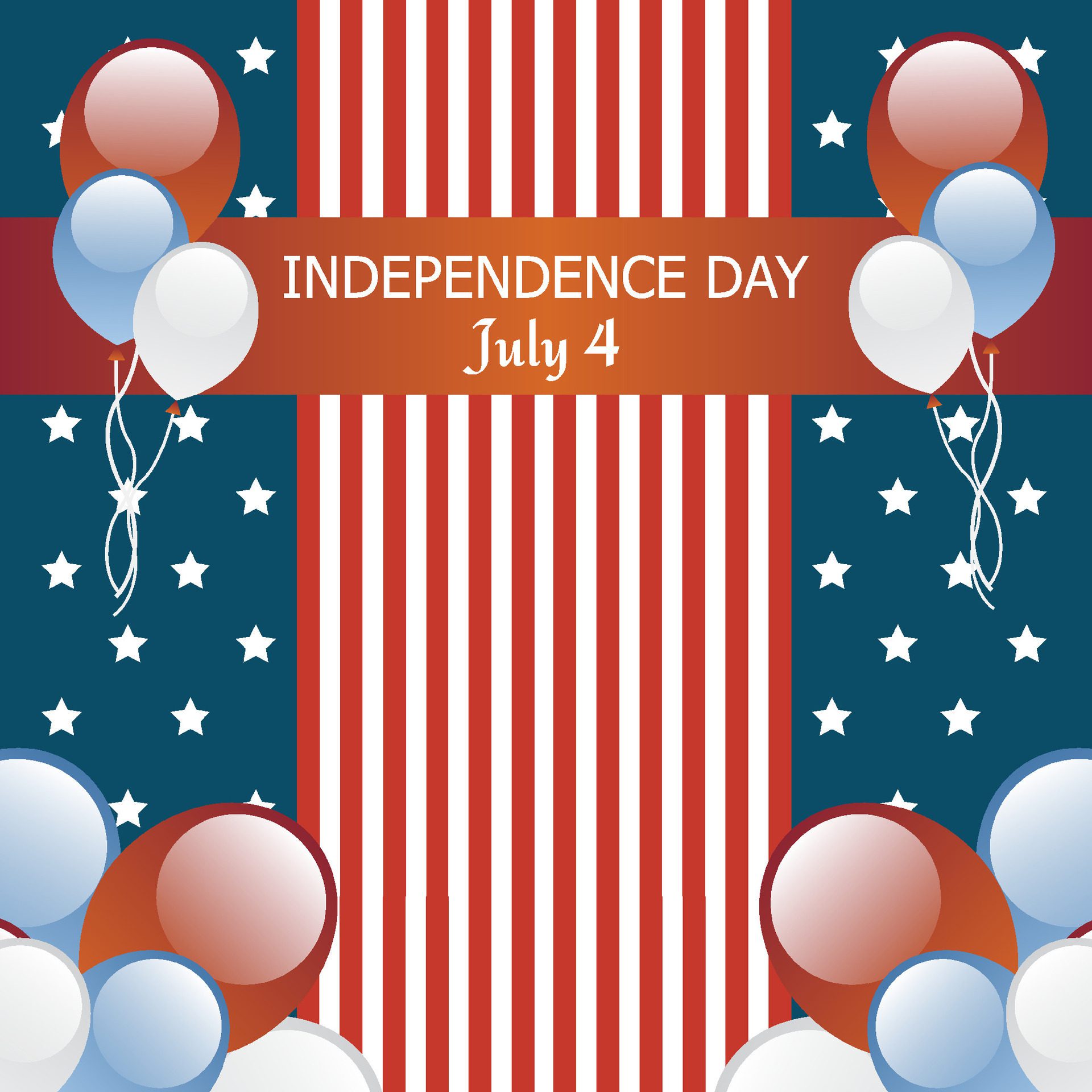 Happy 4th of july American independence day celebration banner with 3d balloons in USA flag colors and confetti Free Vector