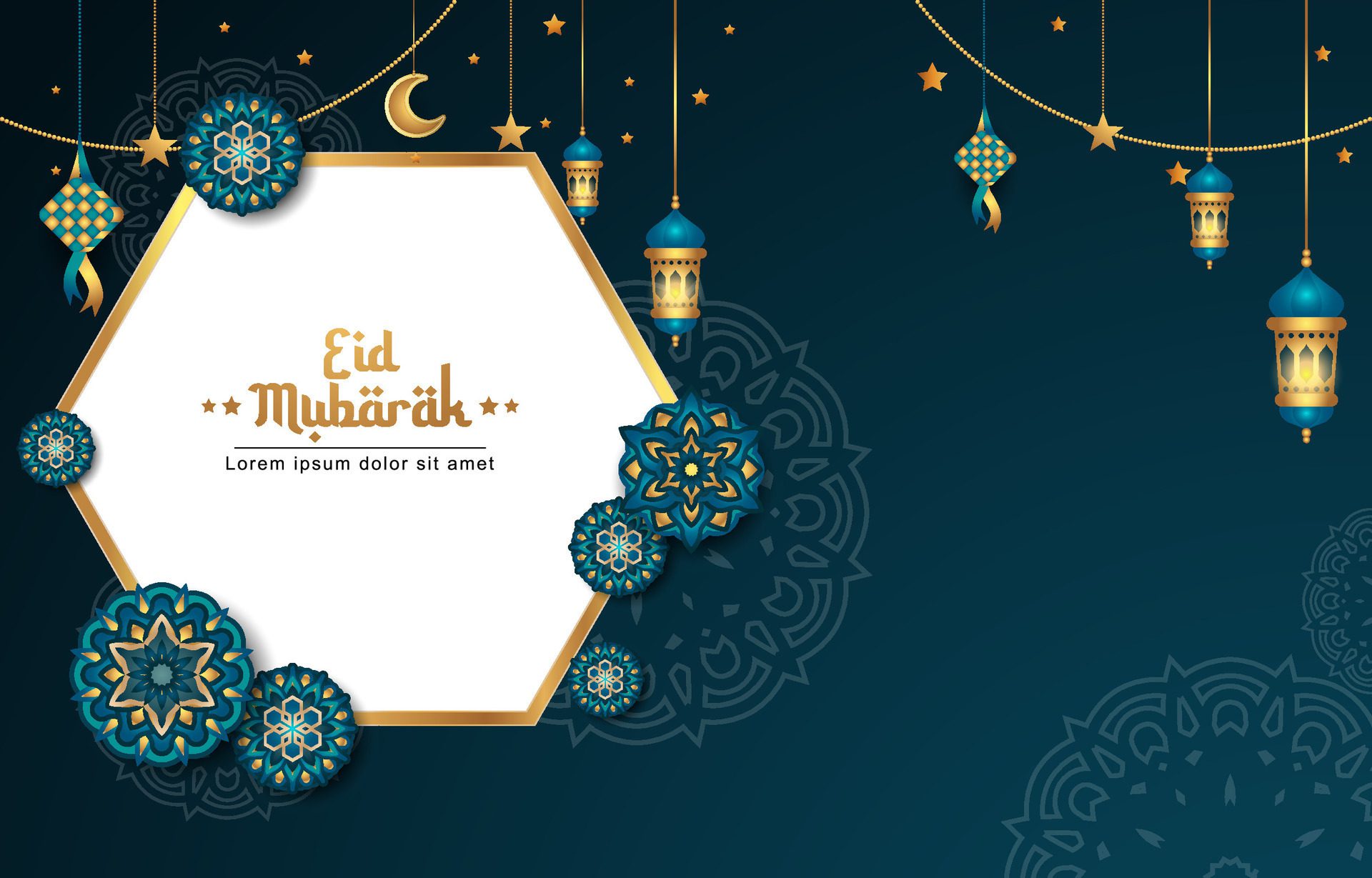 elegant eid mubarak islamic banner design Free Vector