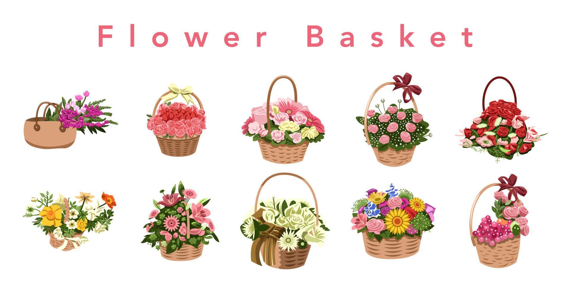 flower basket vector set collection graphic clipart design Stock Free and Free SVG