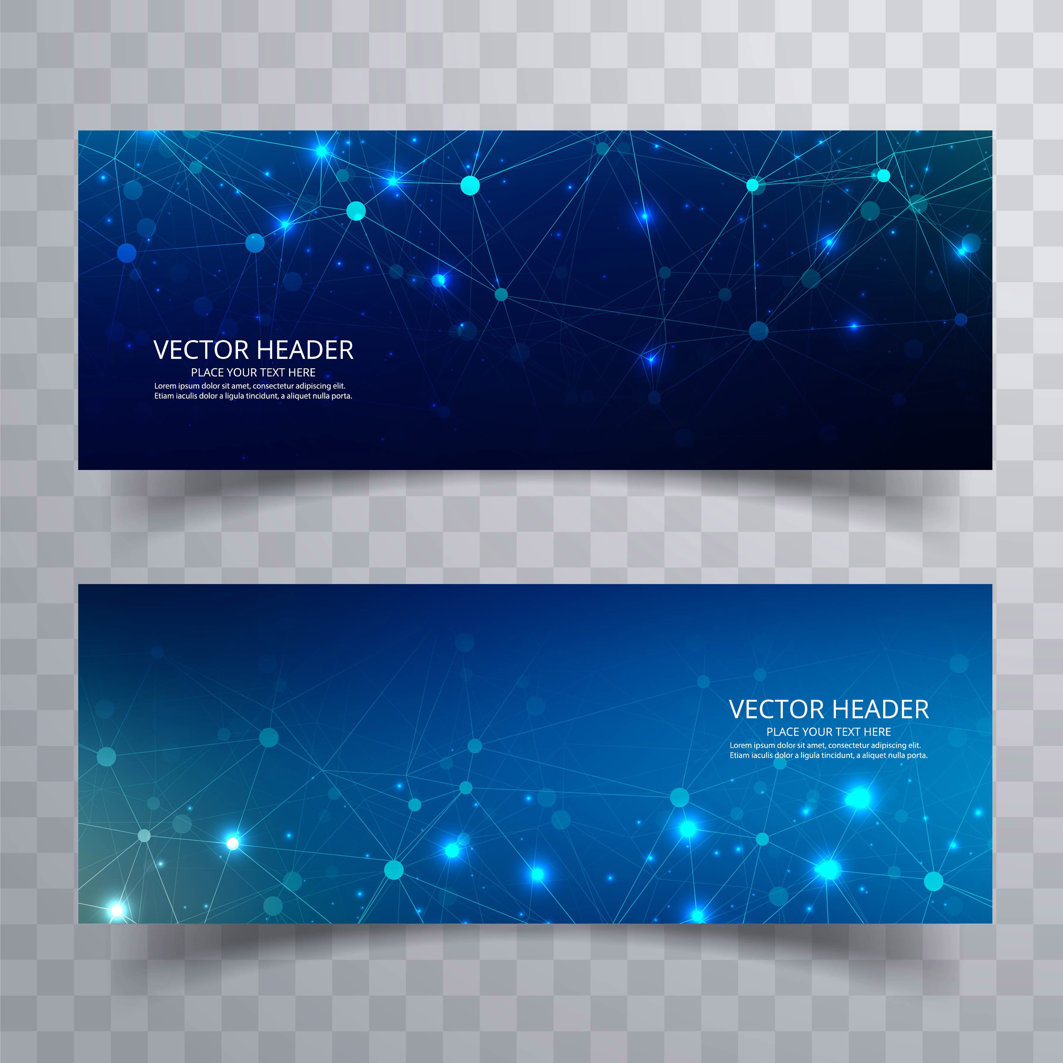 Beautiful blue technology polygona banners set design Free Vector