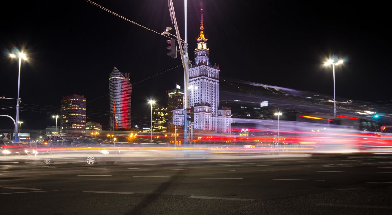 Warsaw traffic at night Stock Free