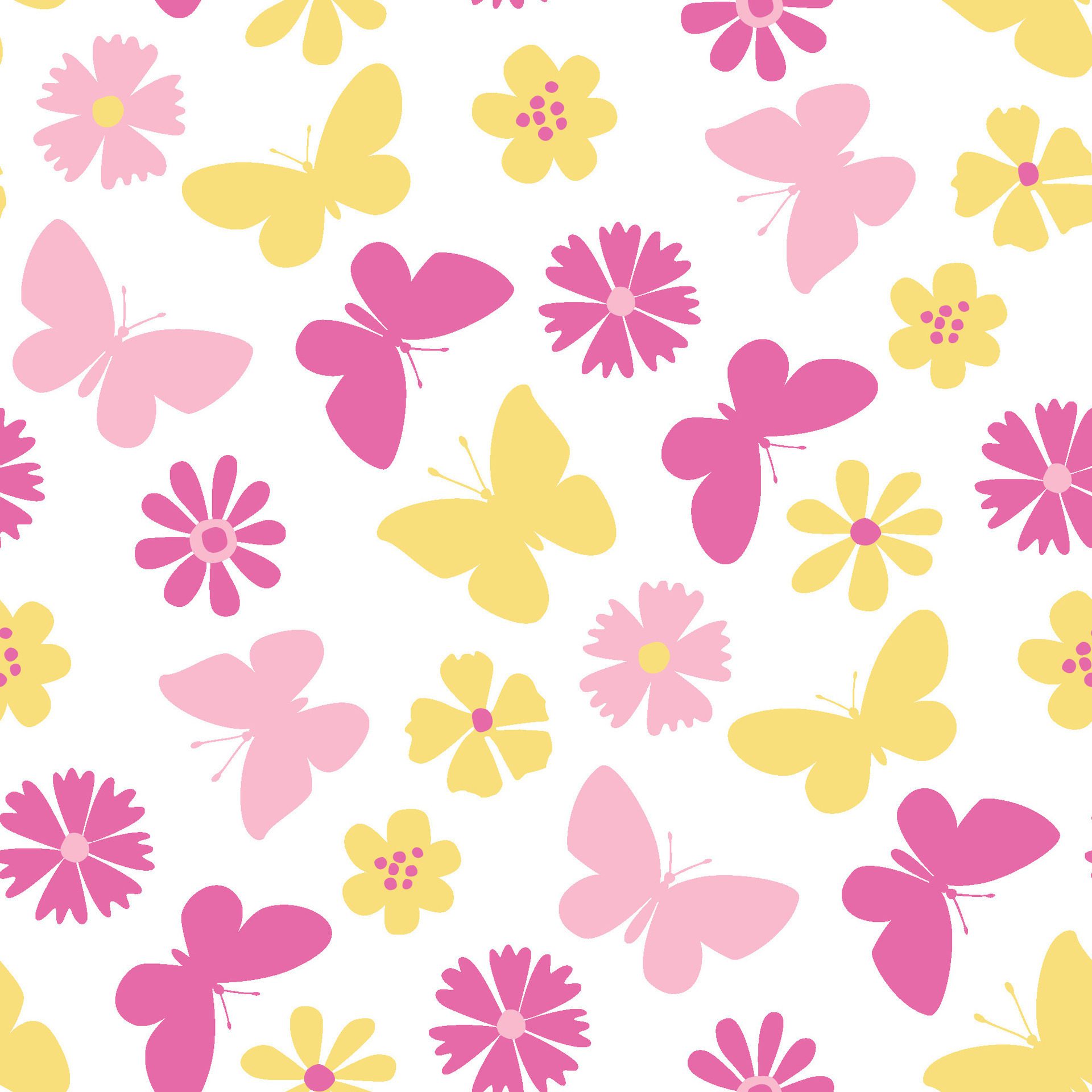 Flowers and Butterflies Background Pattern illustration Free Vector