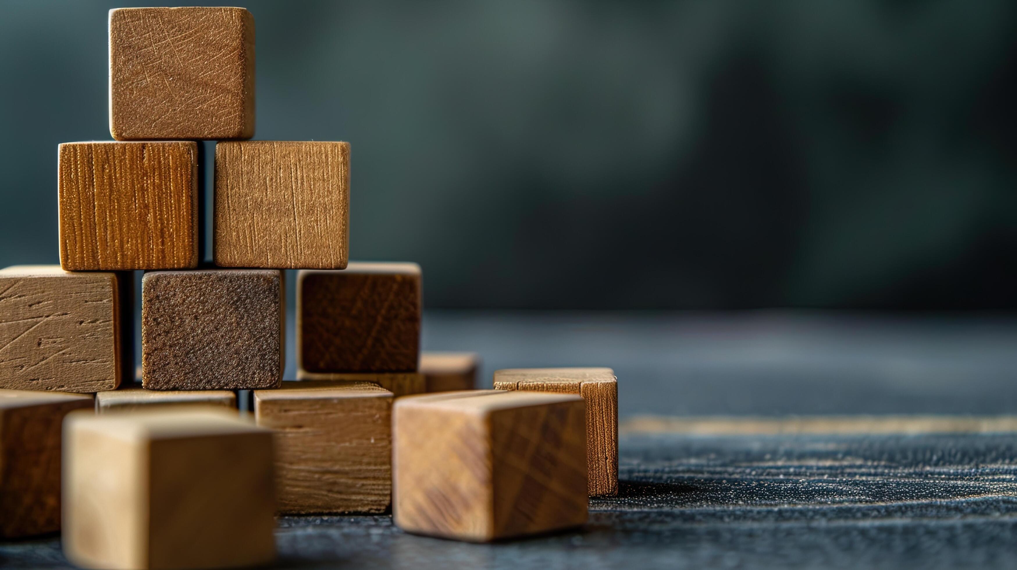 AI generated Wooden cubes on a dark background. The concept of business growth and success, ai generative Stock Free