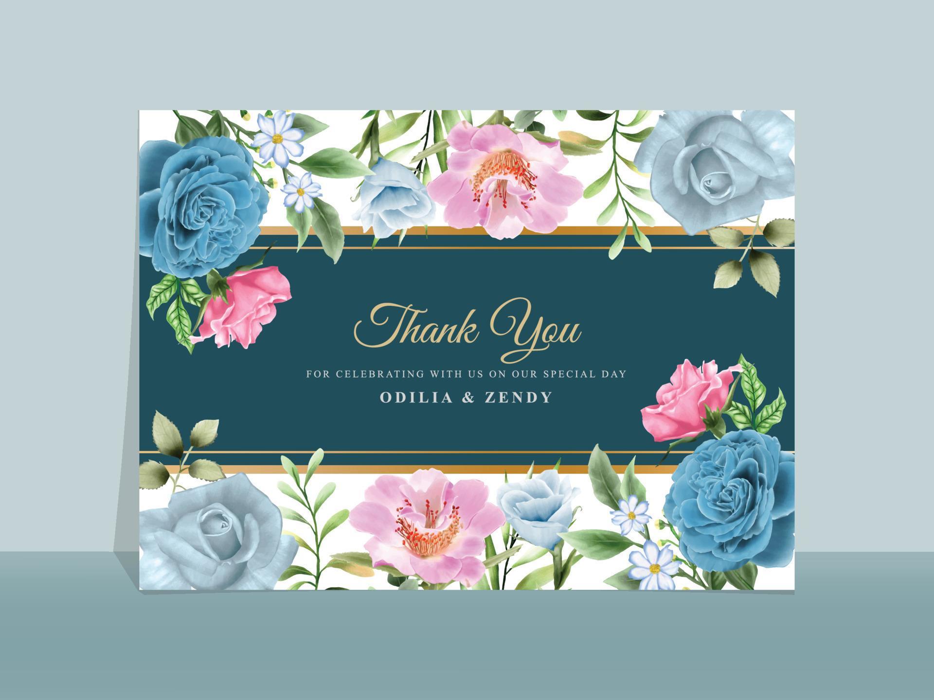 Beautiful blue and pink flowers wedding invitation card Stock Free