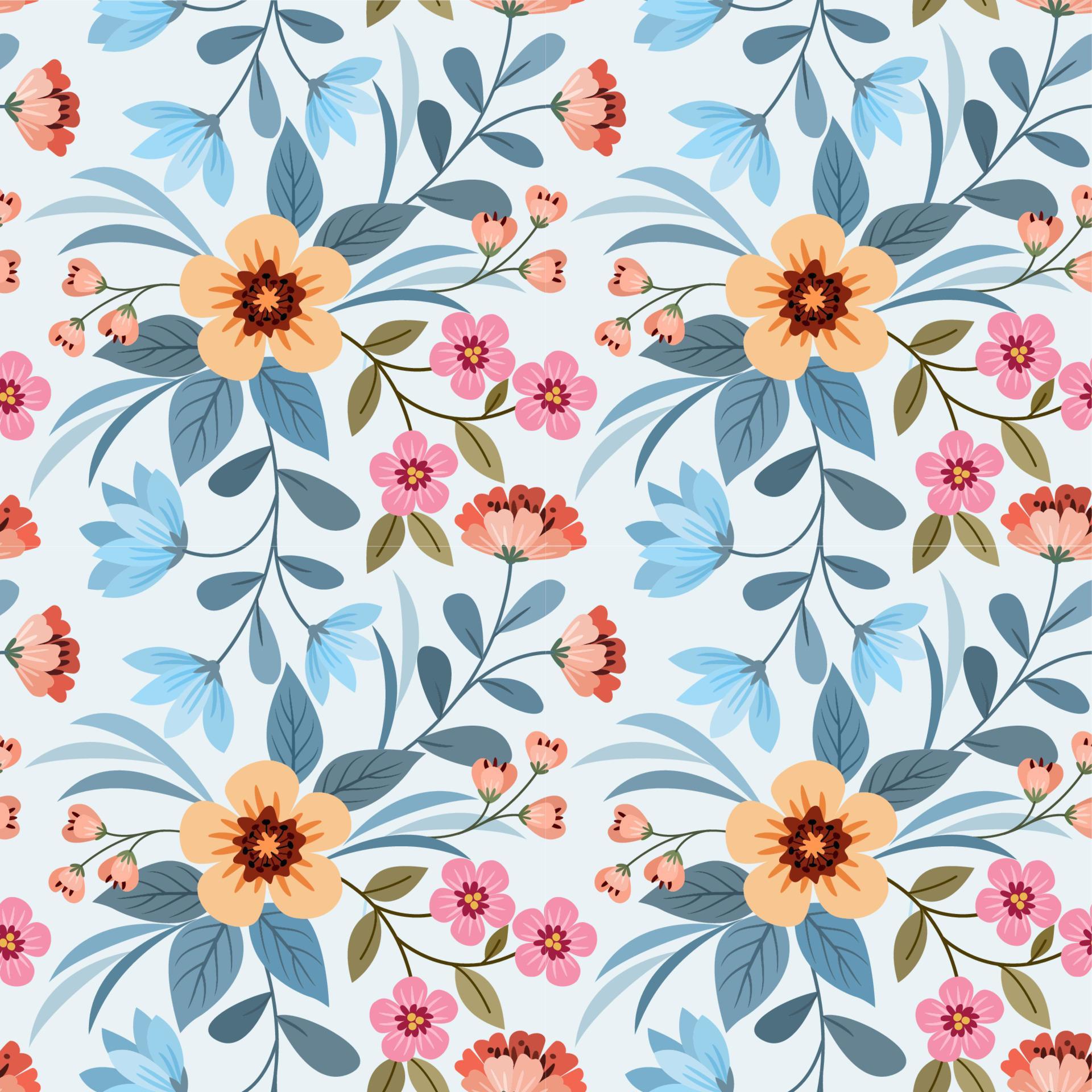 Colorful hand draw flowers seamless pattern. Stock Free