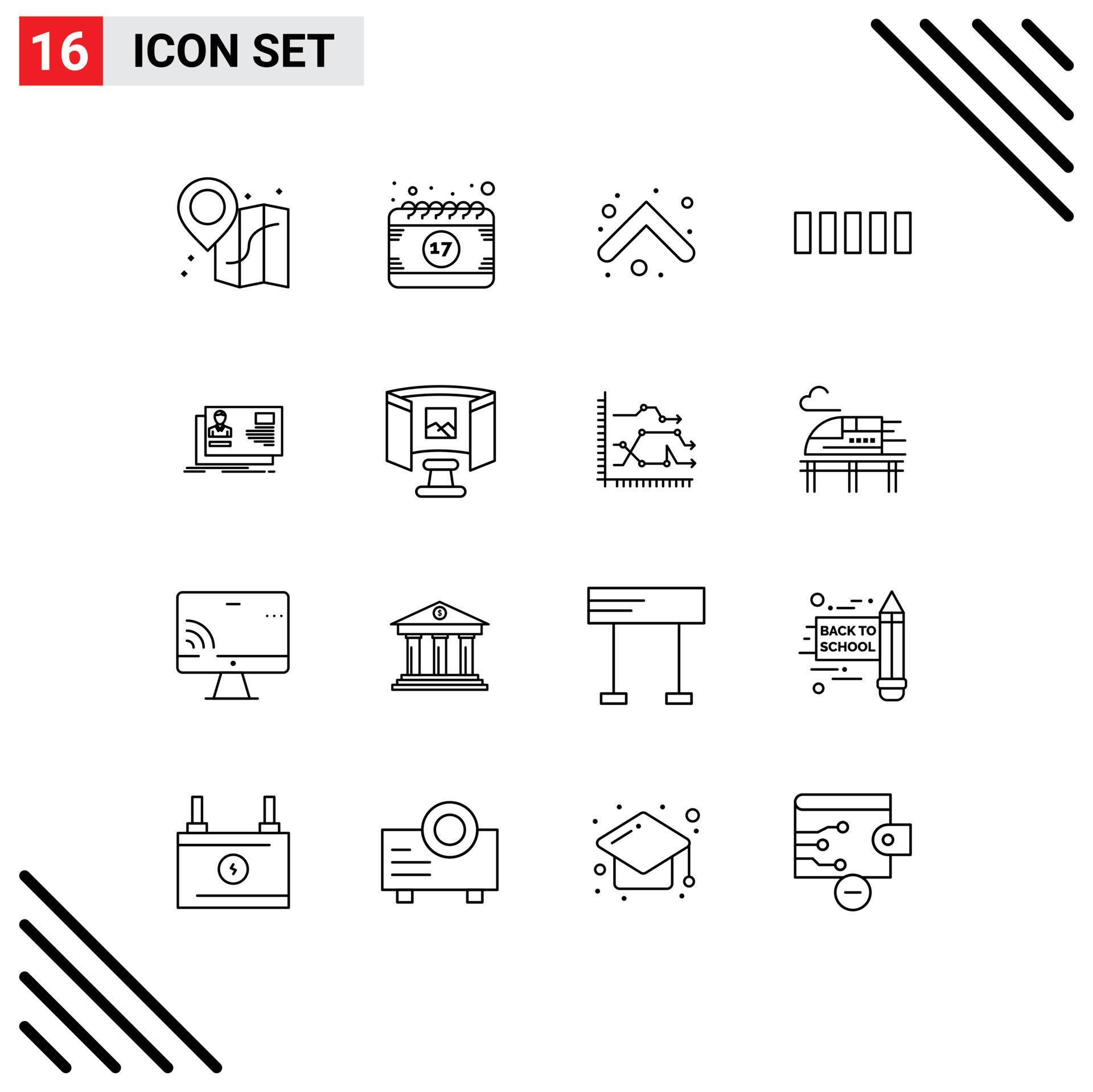 16 Universal Outline Signs Symbols of identity id arrow signal connection Editable Vector Design Elements Stock Free