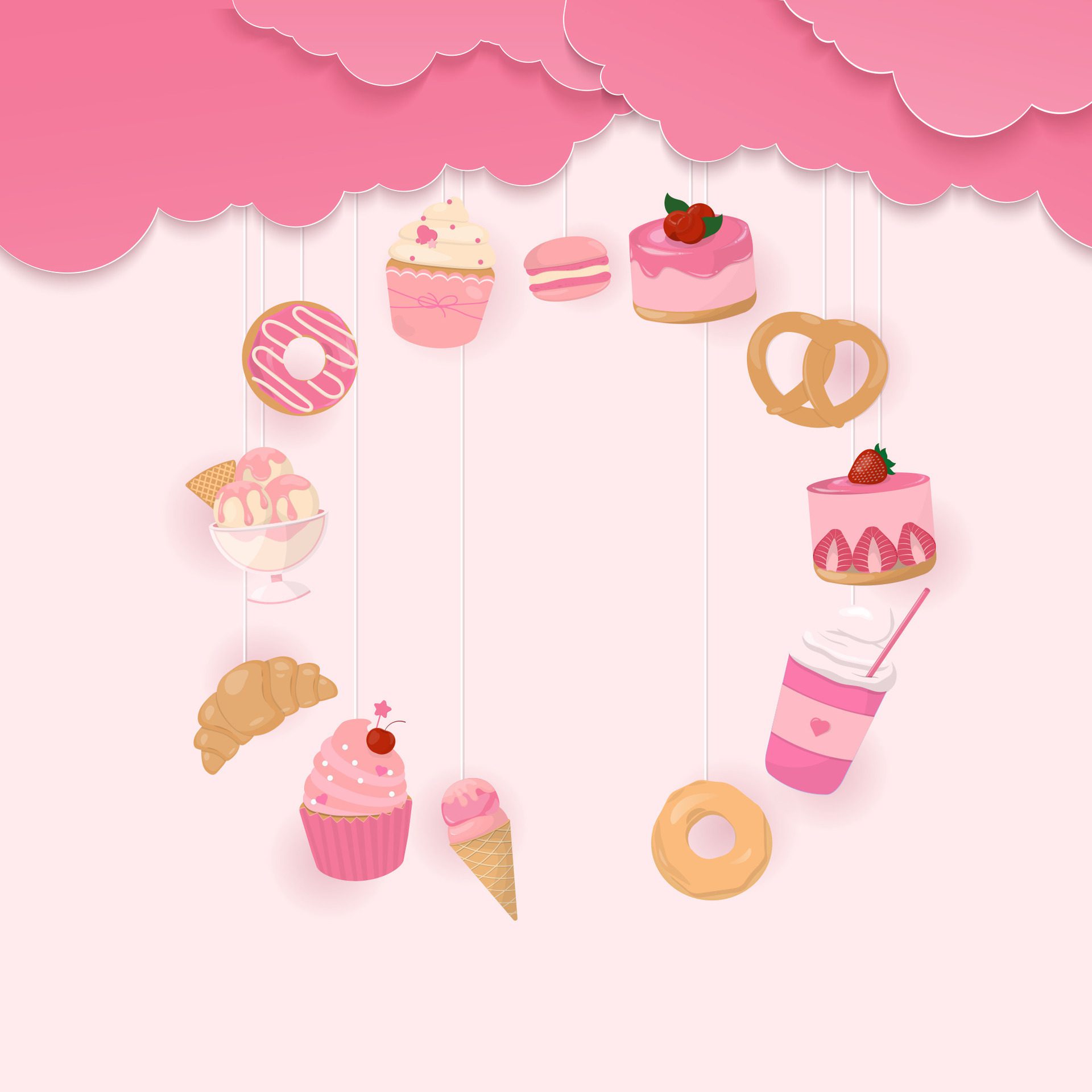 Sweet dessert with pink cloud banner Free Vector