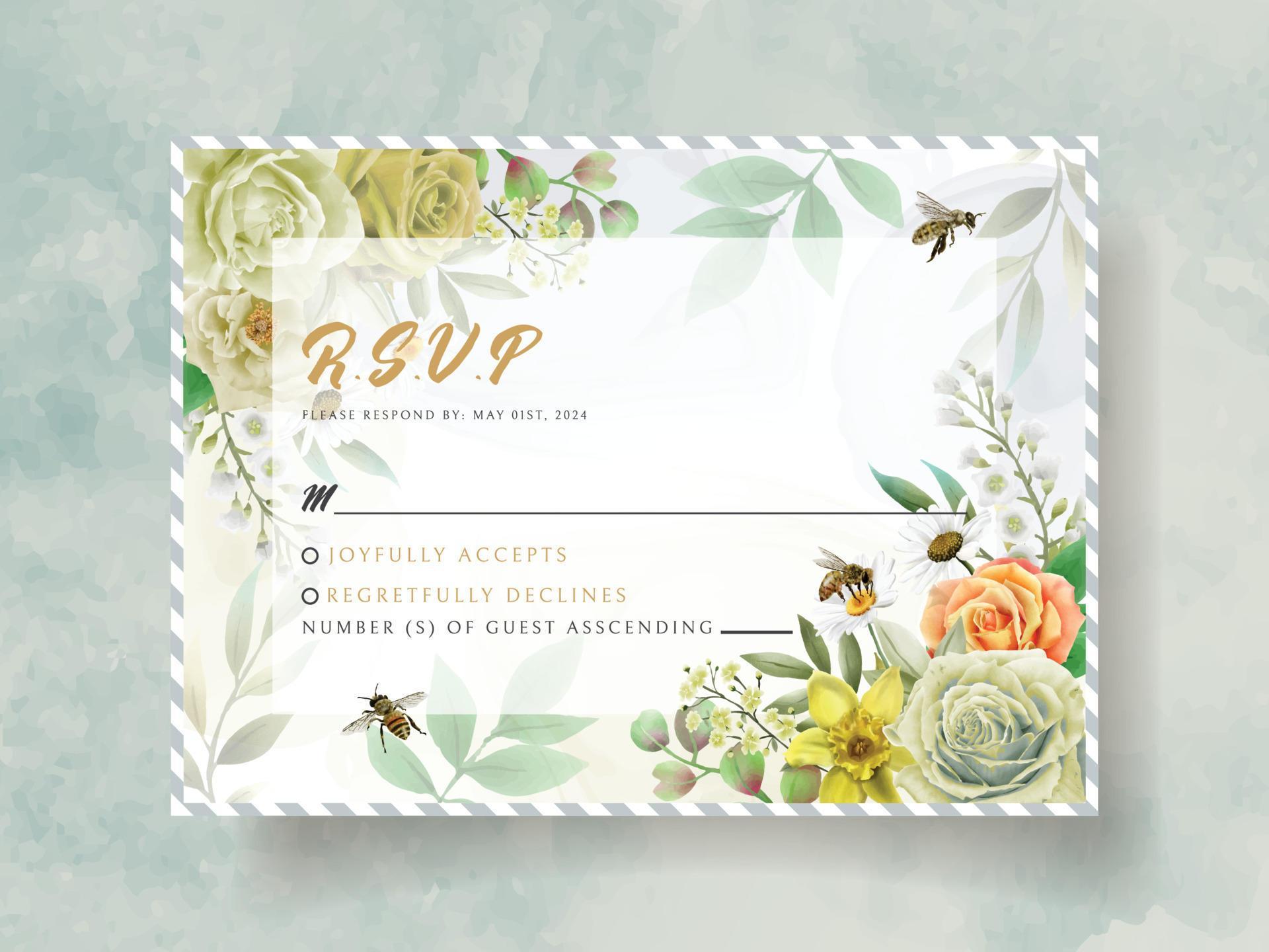 elegant wedding invitation yellow flowers and bees Stock Free