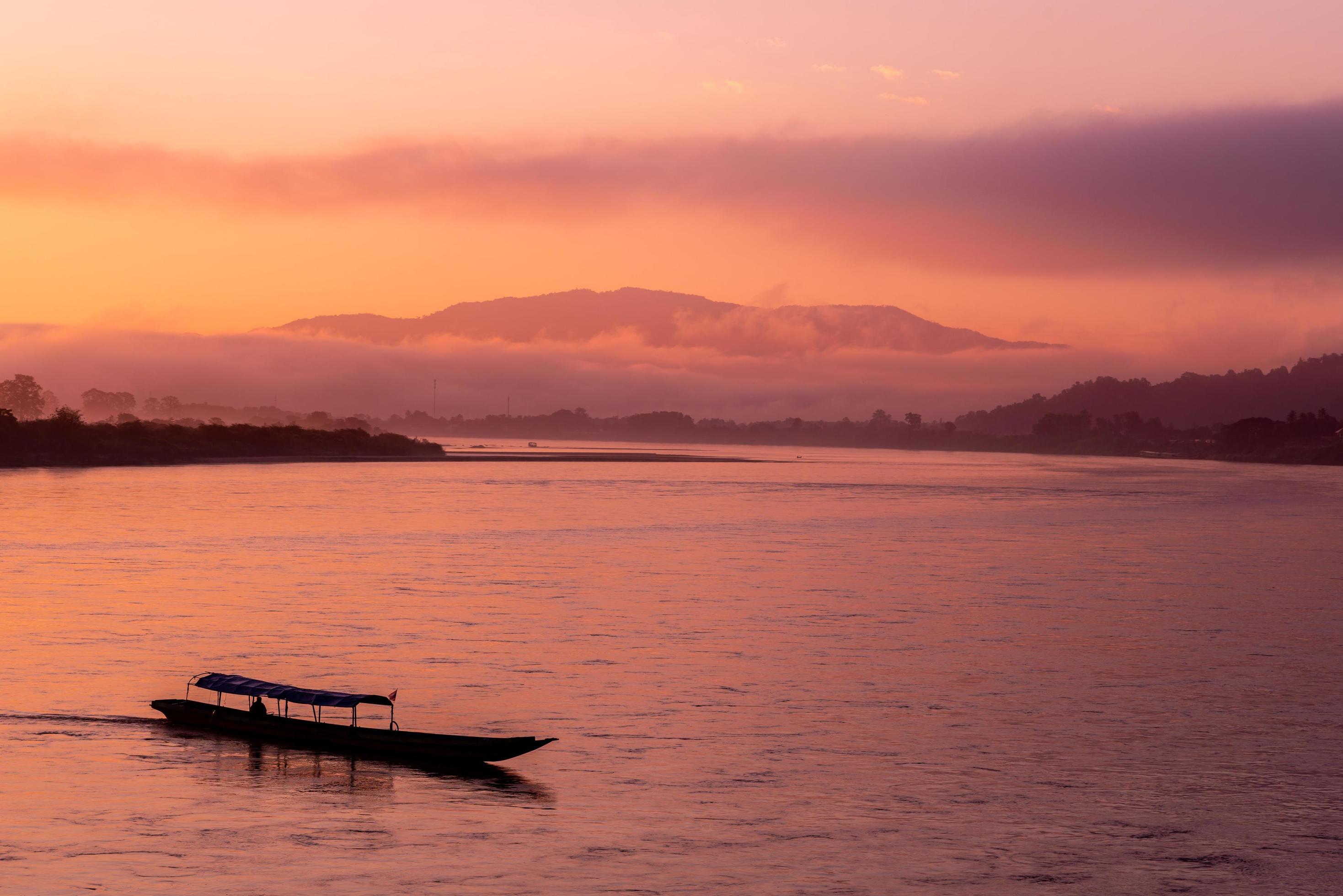 The sailors in the river morning lifestyle Stock Free