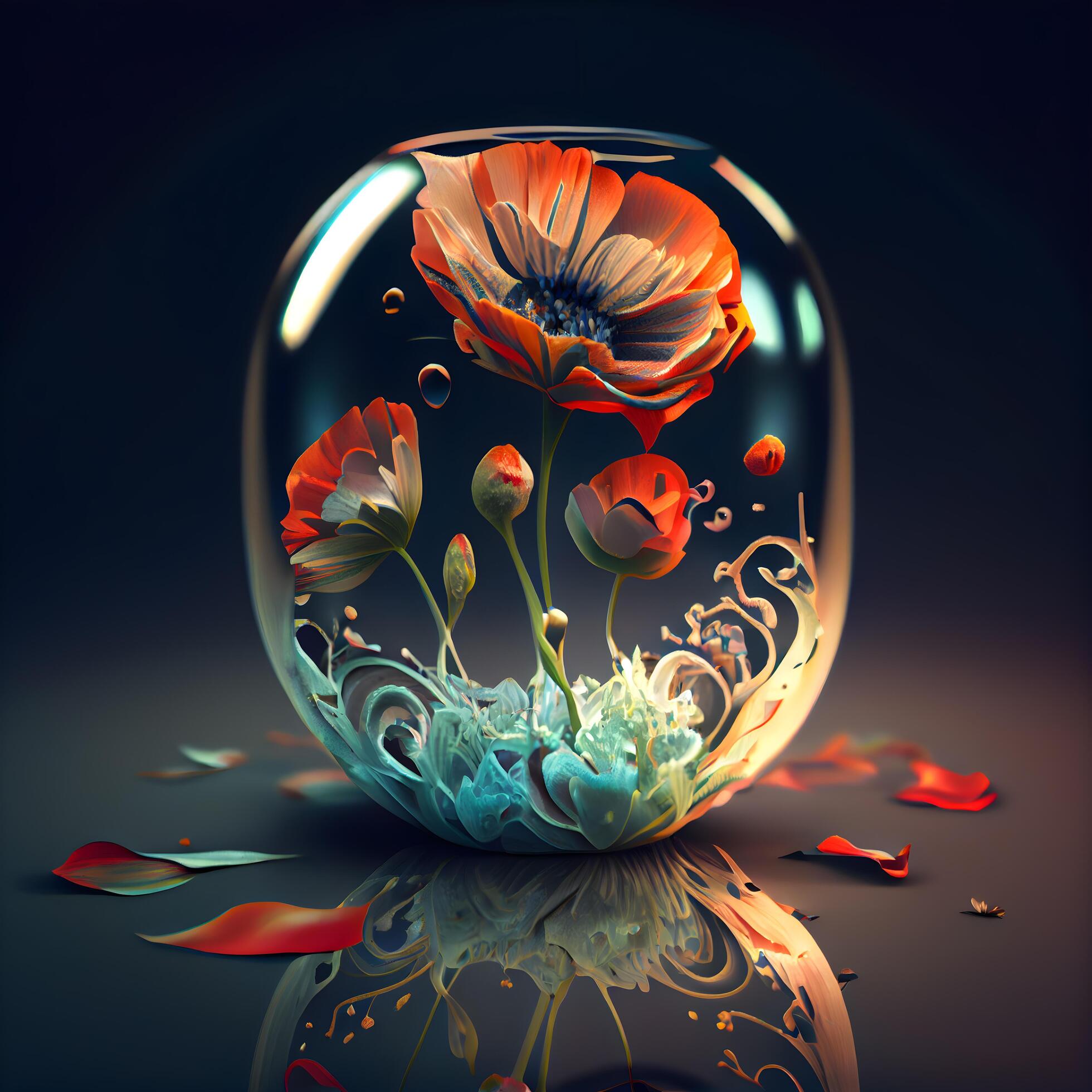 Beautiful abstract flower in a glass vase on a dark background, Image Stock Free