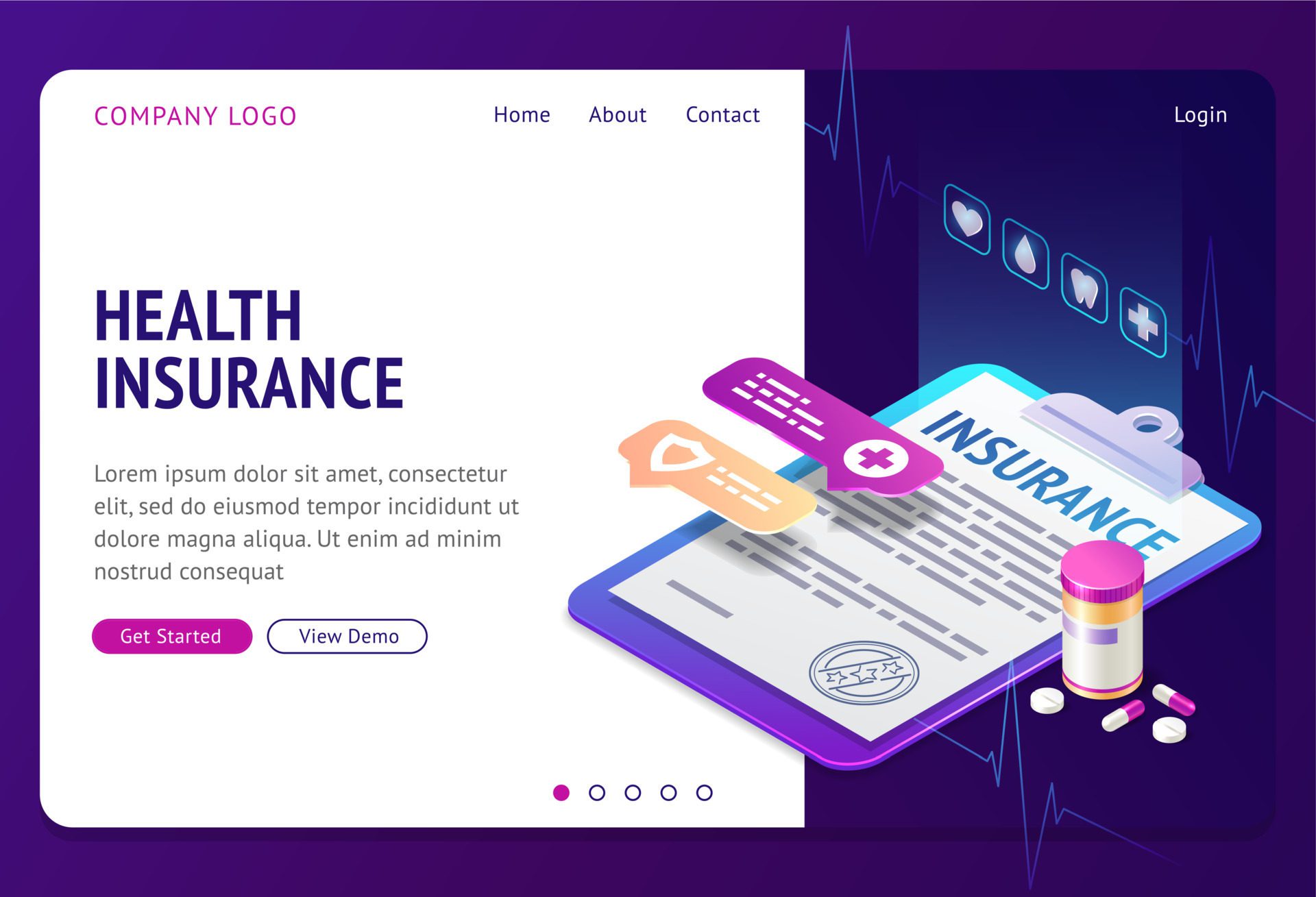 Health insurance isometric landing page banner Free Vector