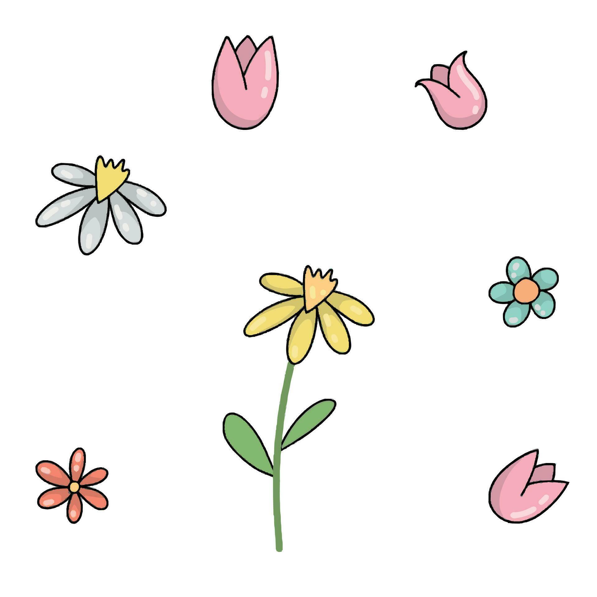 Hand drawn spring flowers set Stock Free