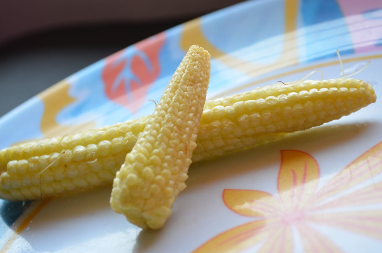 Two Baby Corns In A Plate Stock Free