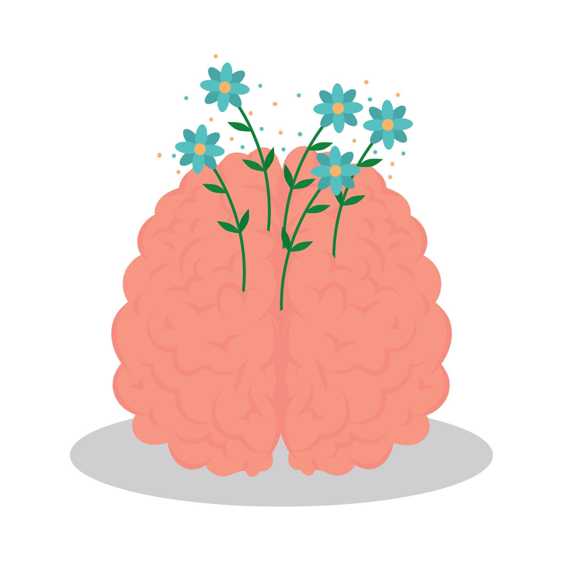 mental health, brain with flowers Stock Free