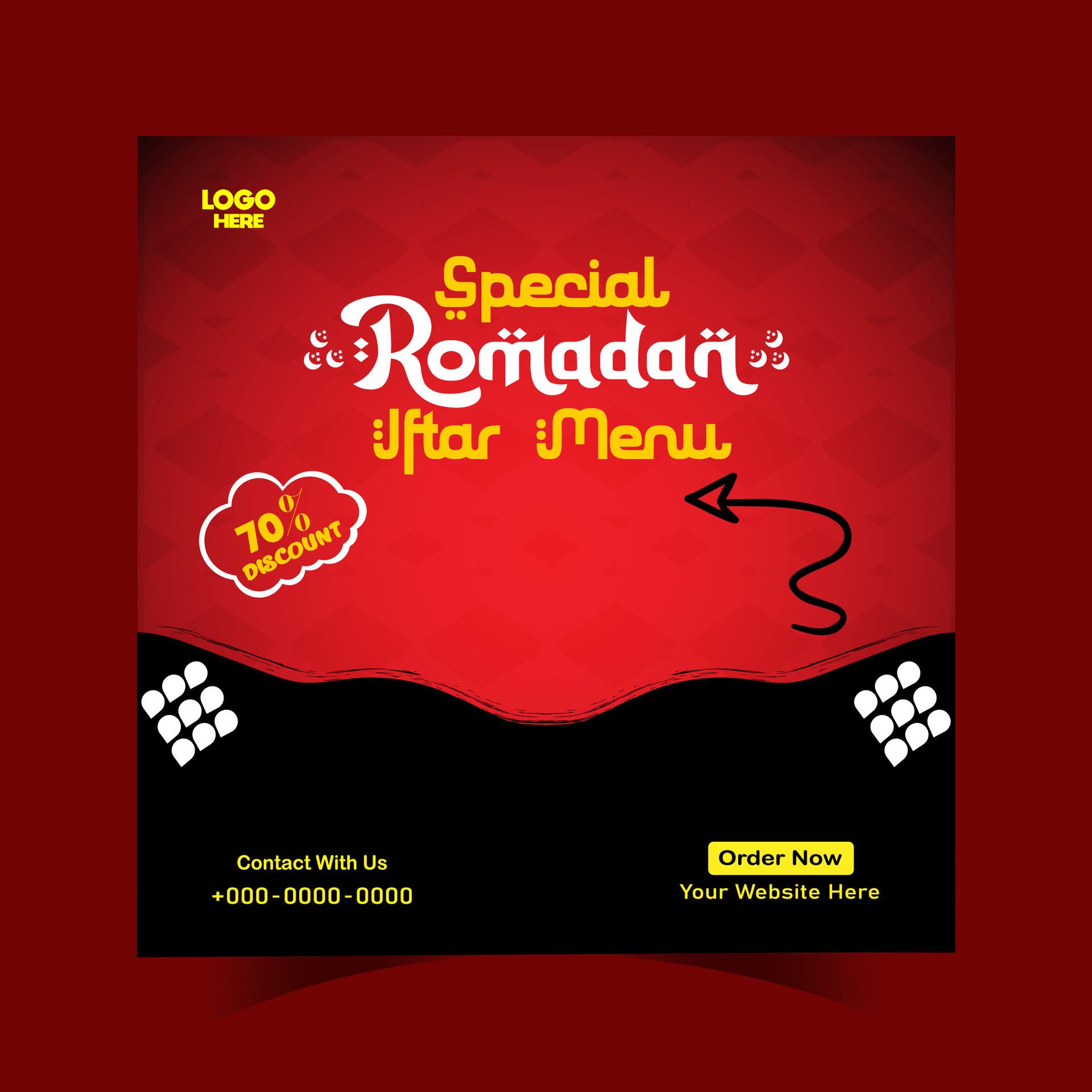 Ramadan iftar menu food post design and social media banner template Free Vector