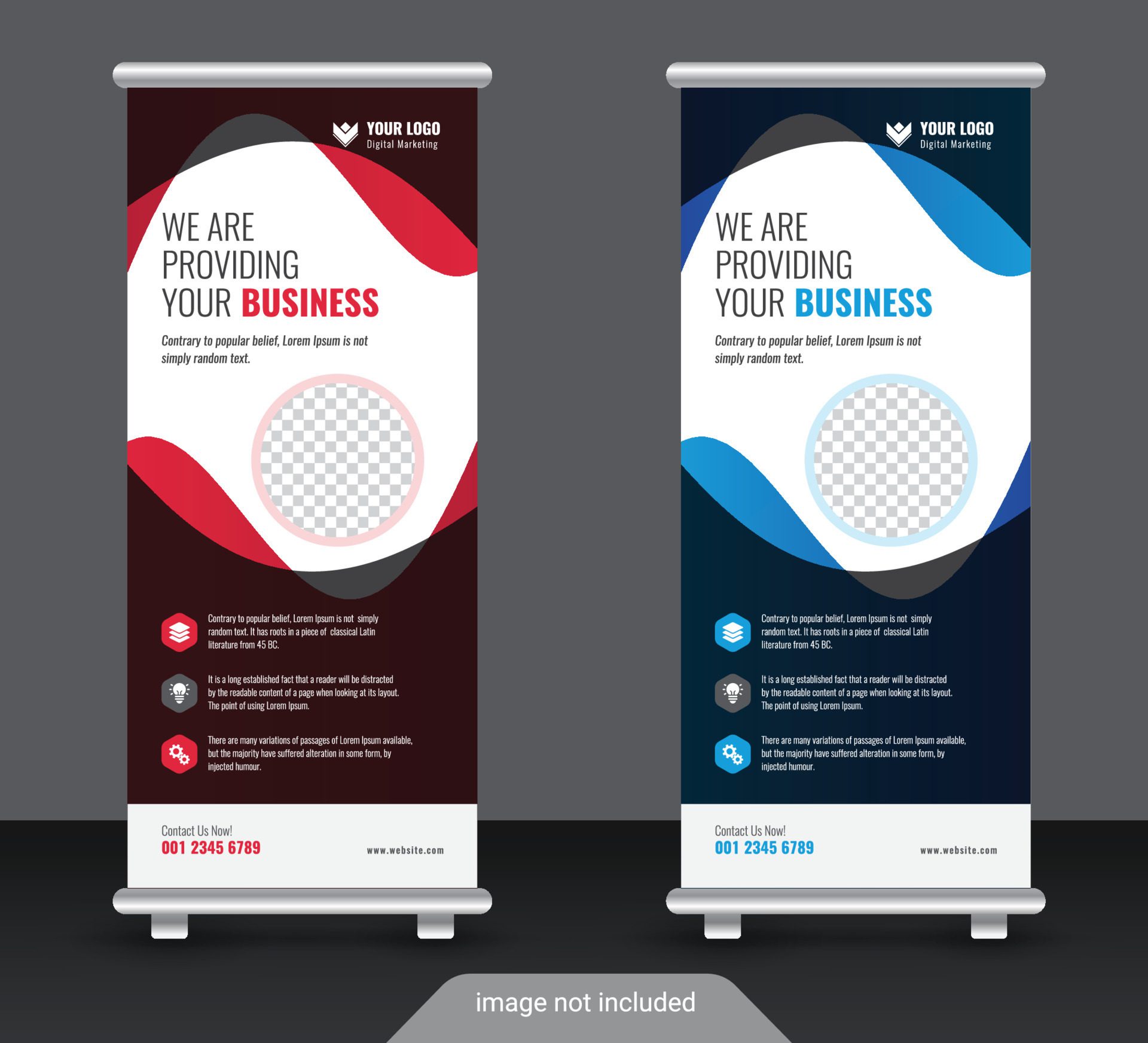 Corporate colorful roll up standee banner design template Free Vector