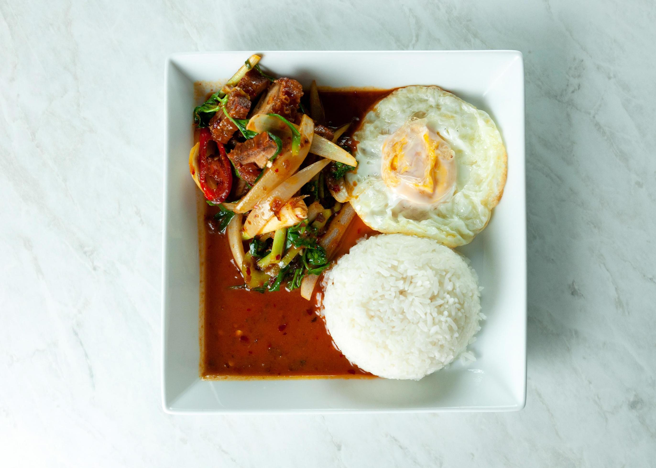 Stir Fried Crispy Pork and Chili Paste with Rice , Thai Food Stock Free