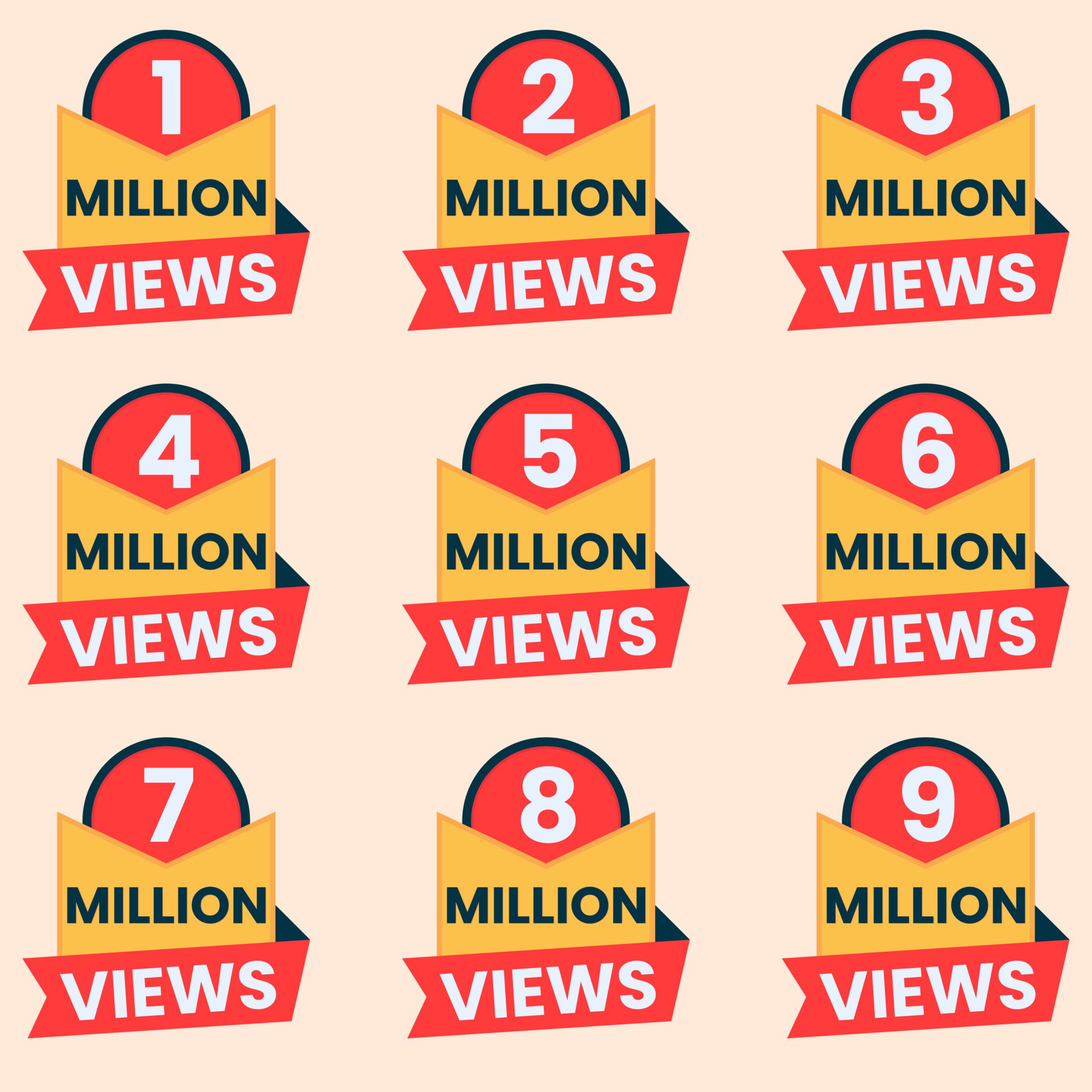 views celebration banner for thumbnail design 1m to 9m plus views label set Free Vector