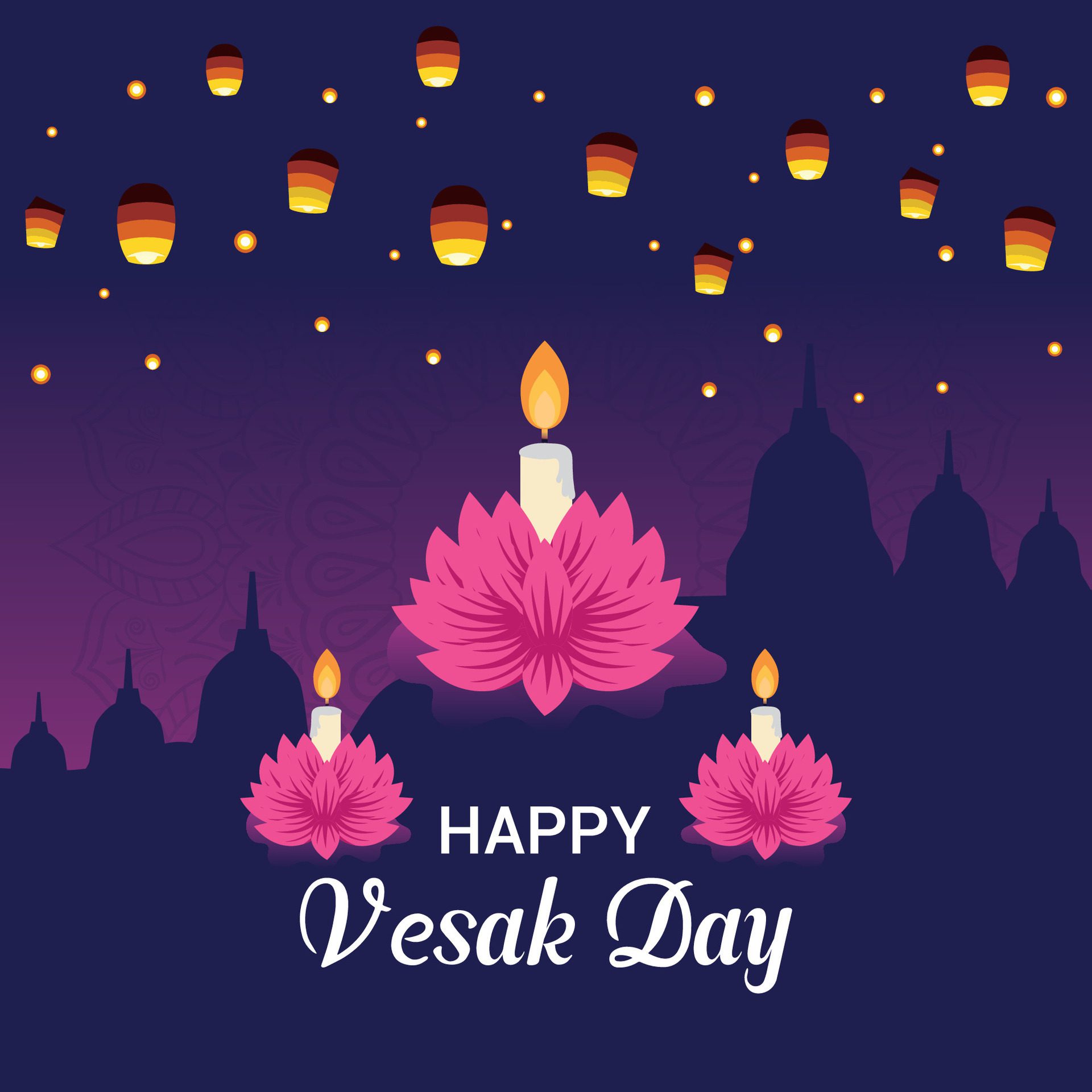 Flat vesak day illustration festival celebration social media post and vesak day Banner Free Vector