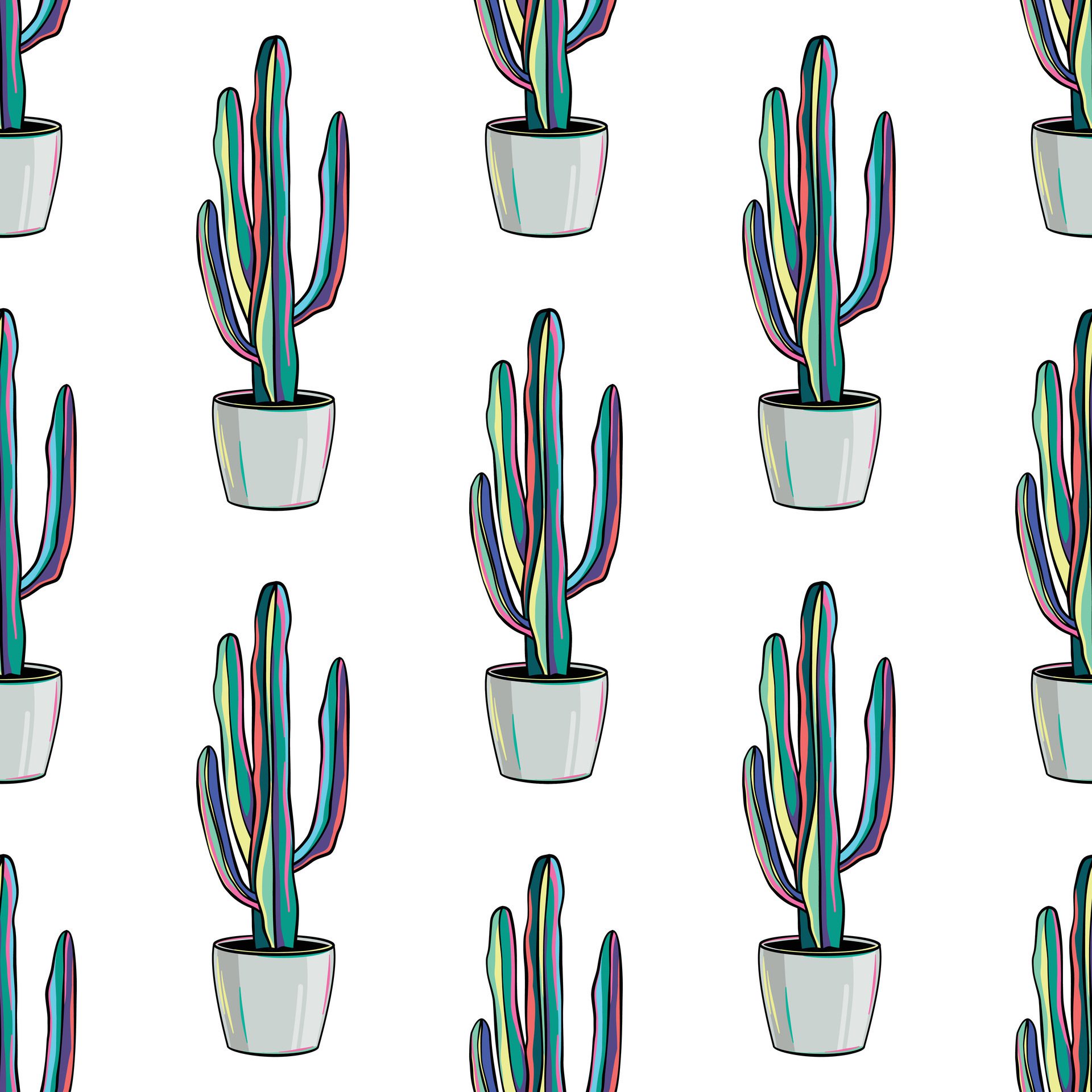 Cactus Pattern illustration, Cactus flat style, Cactus illustration on white isolated background Free Vector