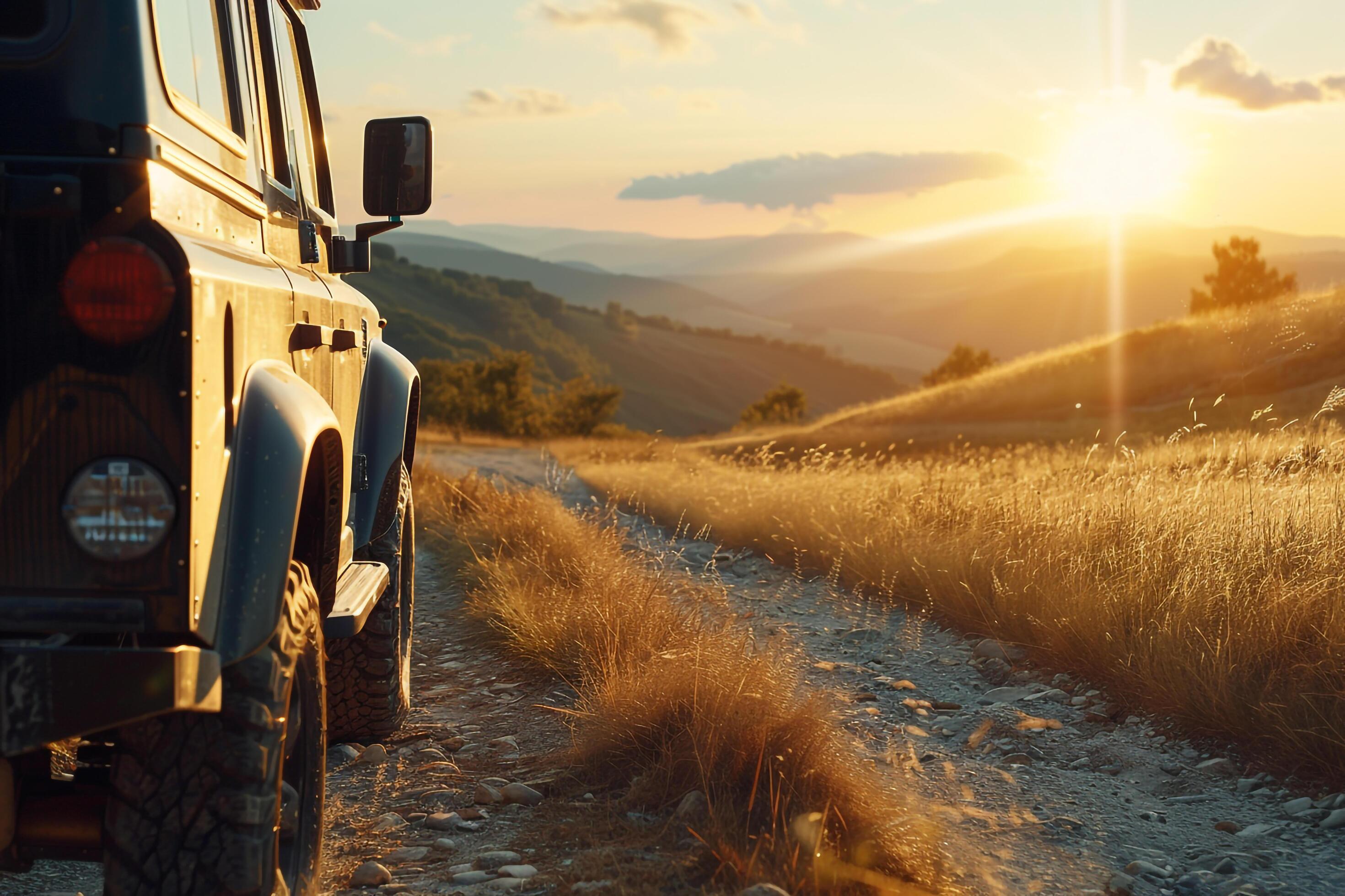 Family SUV on a scenic road trip. natural background. Nature Stock Free