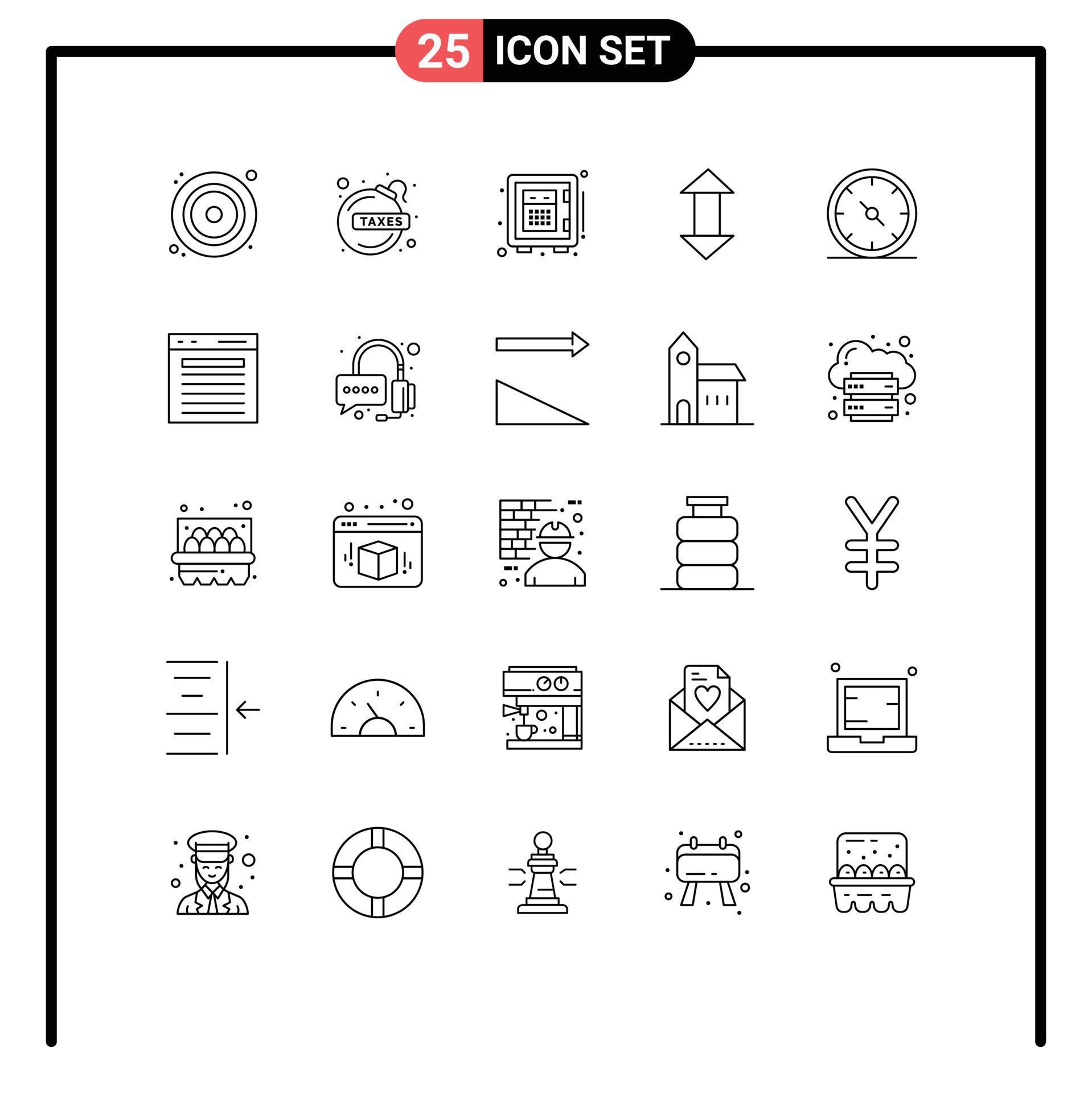 Mobile Interface Line Set of 25 Pictograms of compass down deposit up arrow Editable Vector Design Elements Stock Free