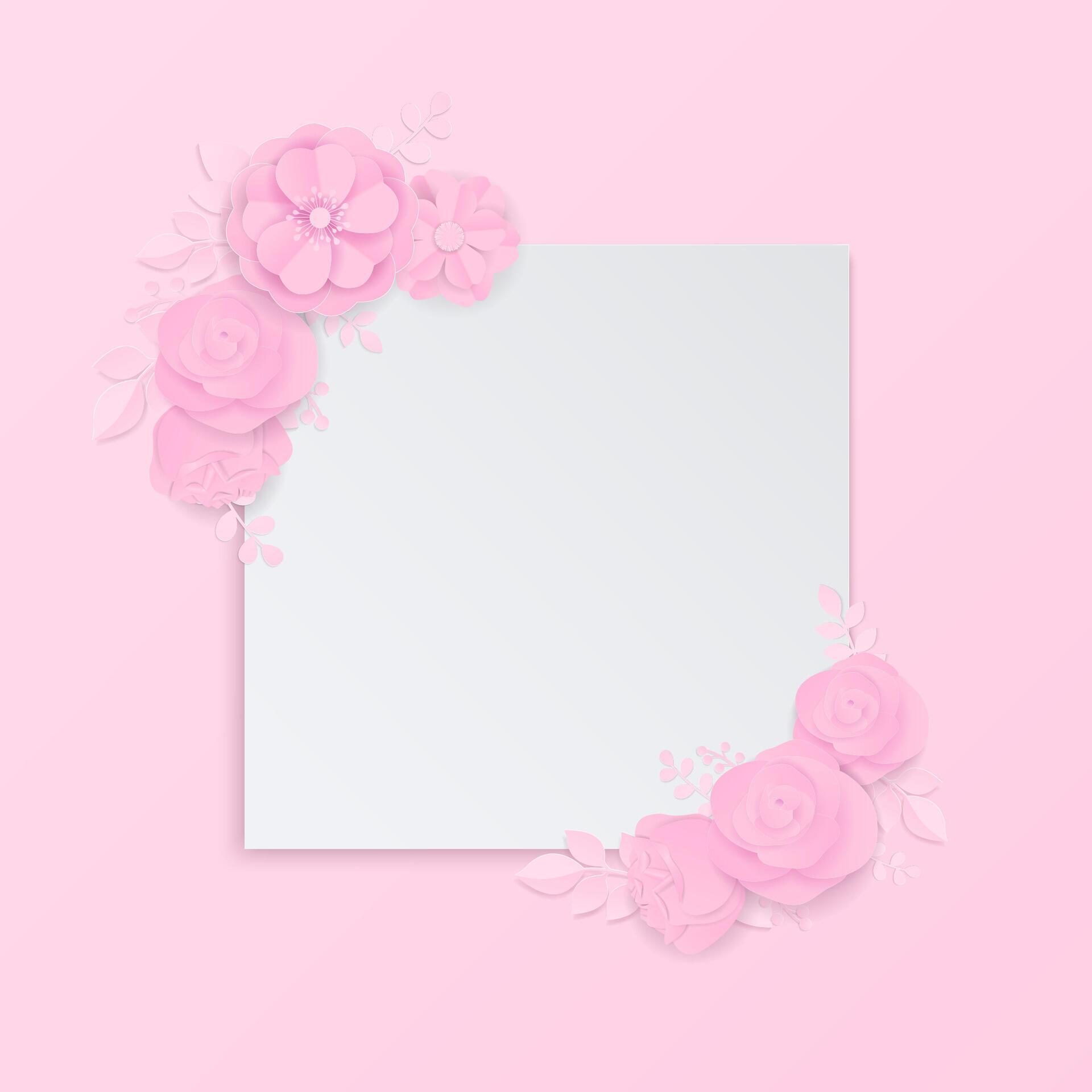 Pink paper flowers wreath and white banner Stock Free