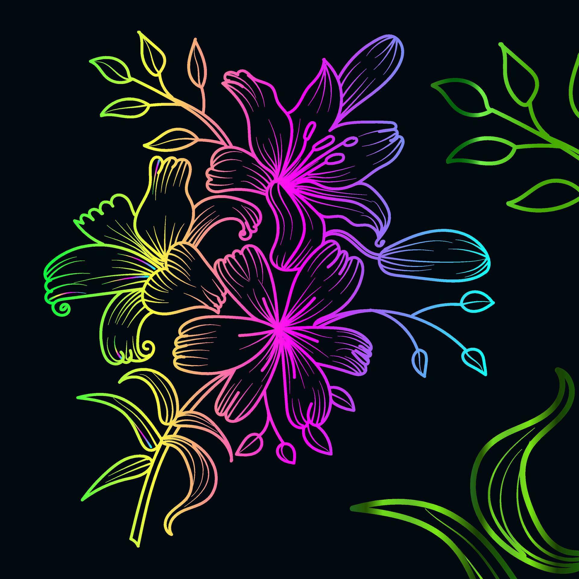 Rainbow color line art floral vector illustration, colorful vintage decorative vector template, rainbow color flower ornaments. Stock Free and Free SVG