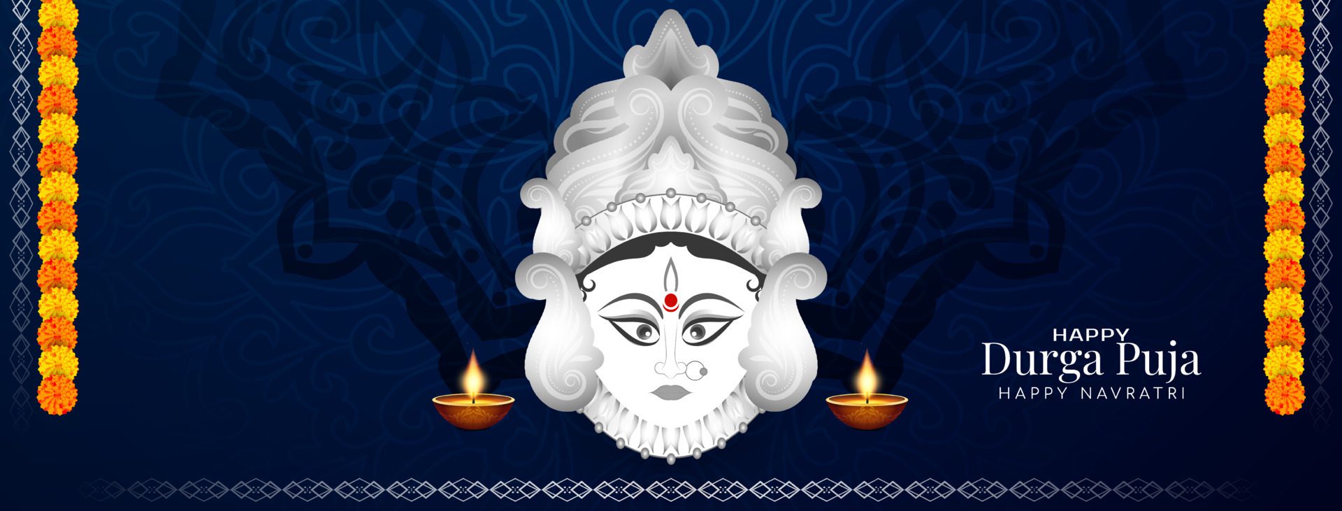 Beautiful Durga Puja and Happy navratri Indian goddess worship festival banner Free Vector