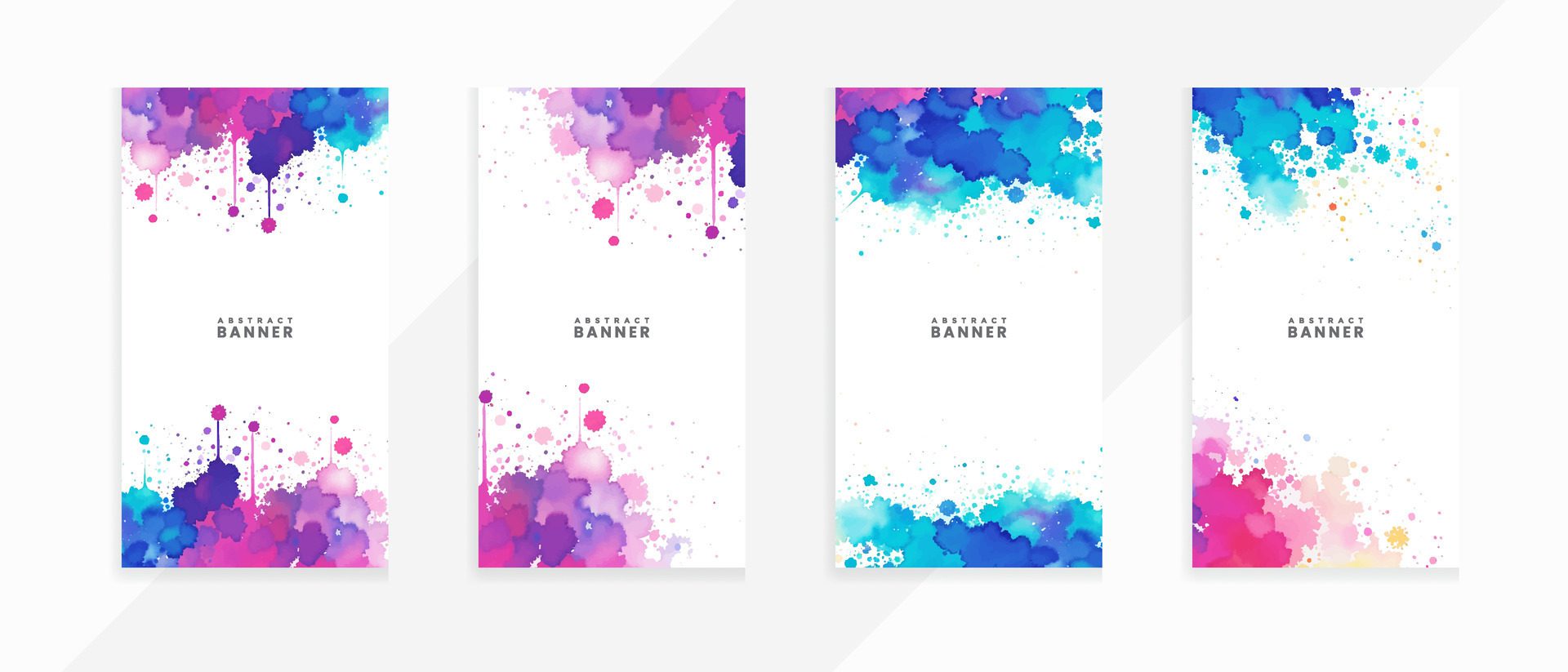 Abstract splash and violet stains painting watercolor background banners set Free Vector