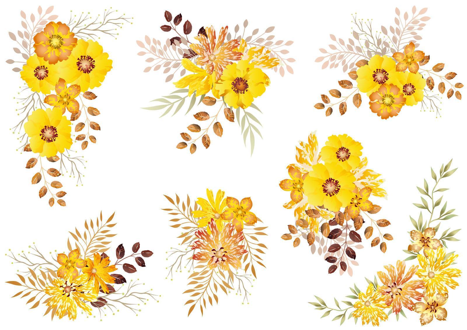 Set of watercolor floral elements isolated on a white background. Stock Free