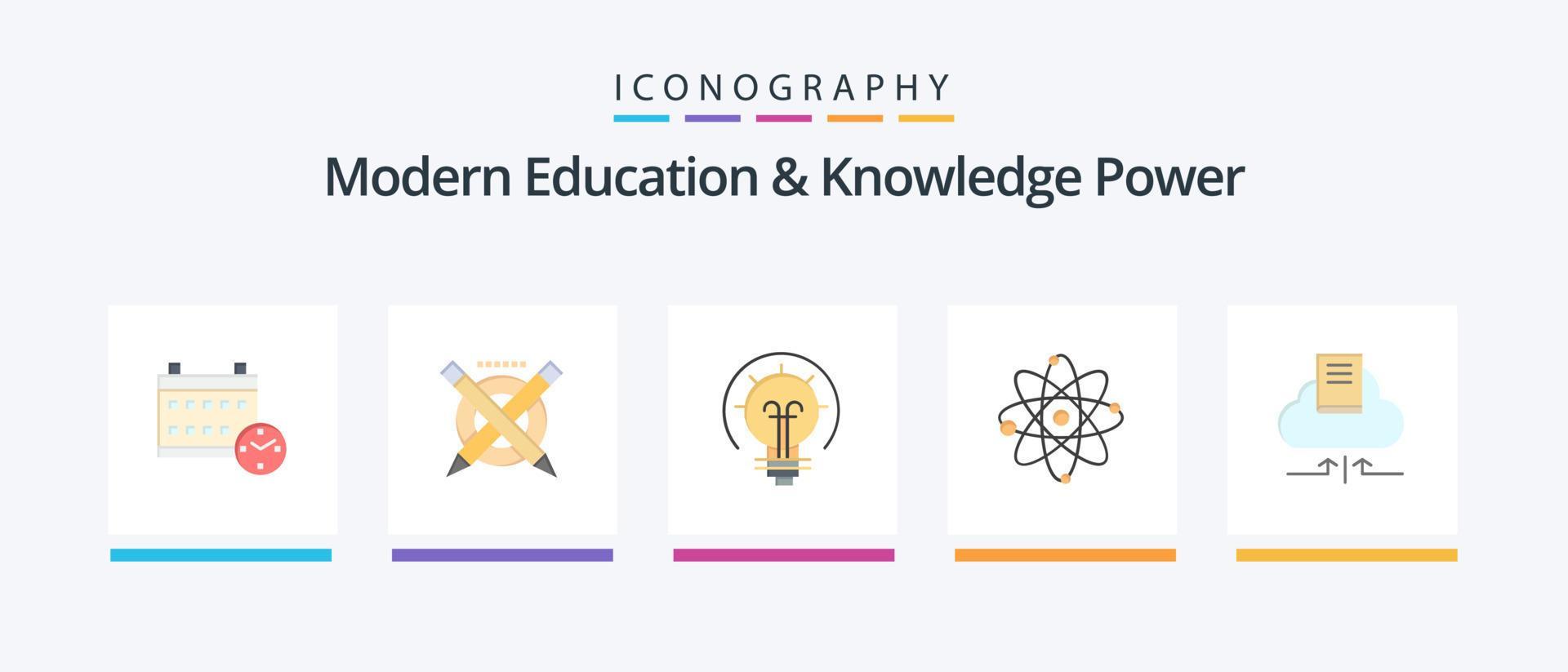 Modern Education And Knowledge Power Flat 5 Icon Pack Including arrow. laboratory. bulb. molecule. atom. Creative Icons Design Stock Free