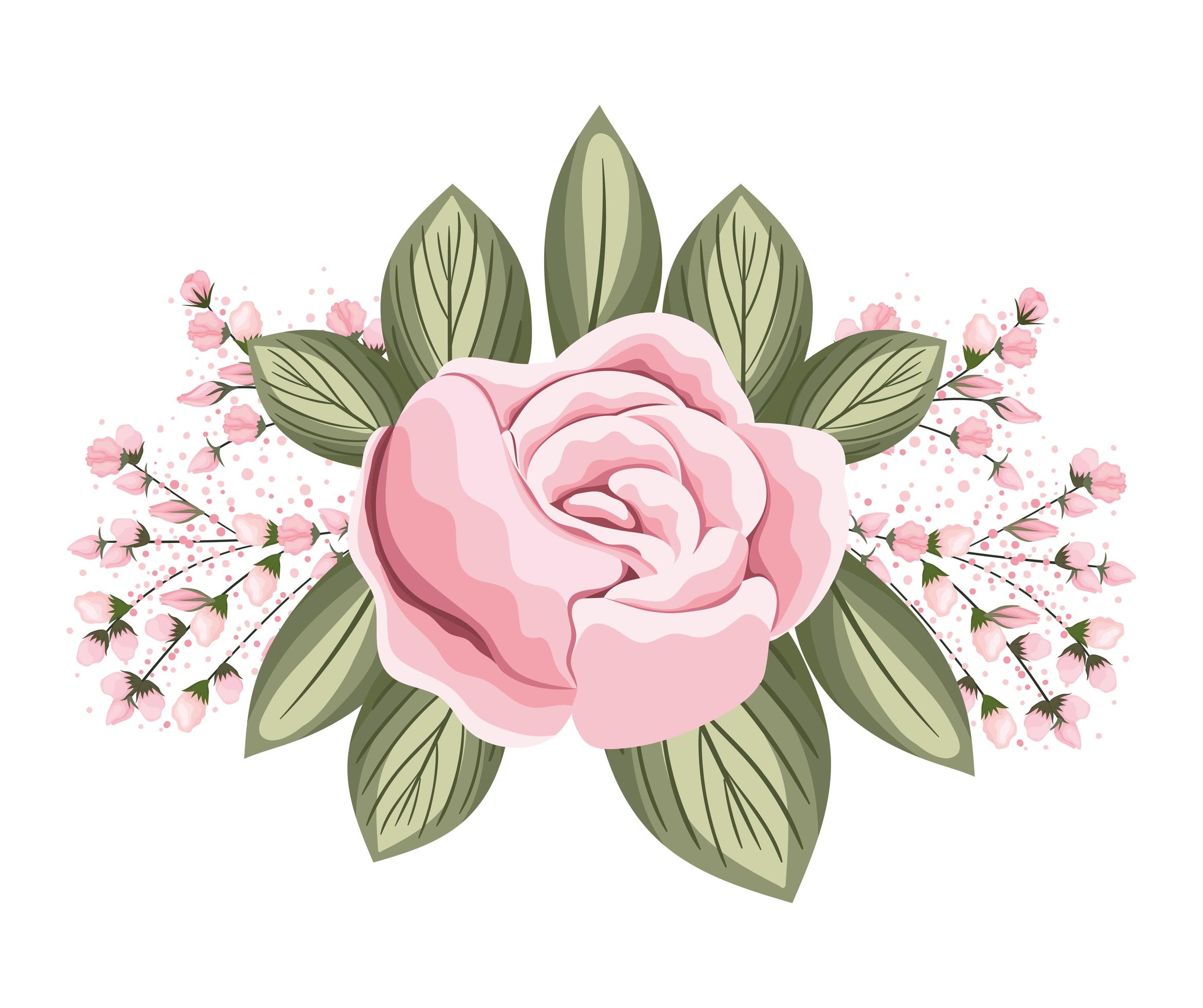 Pink rose flower with buds and leaves painting Stock Free