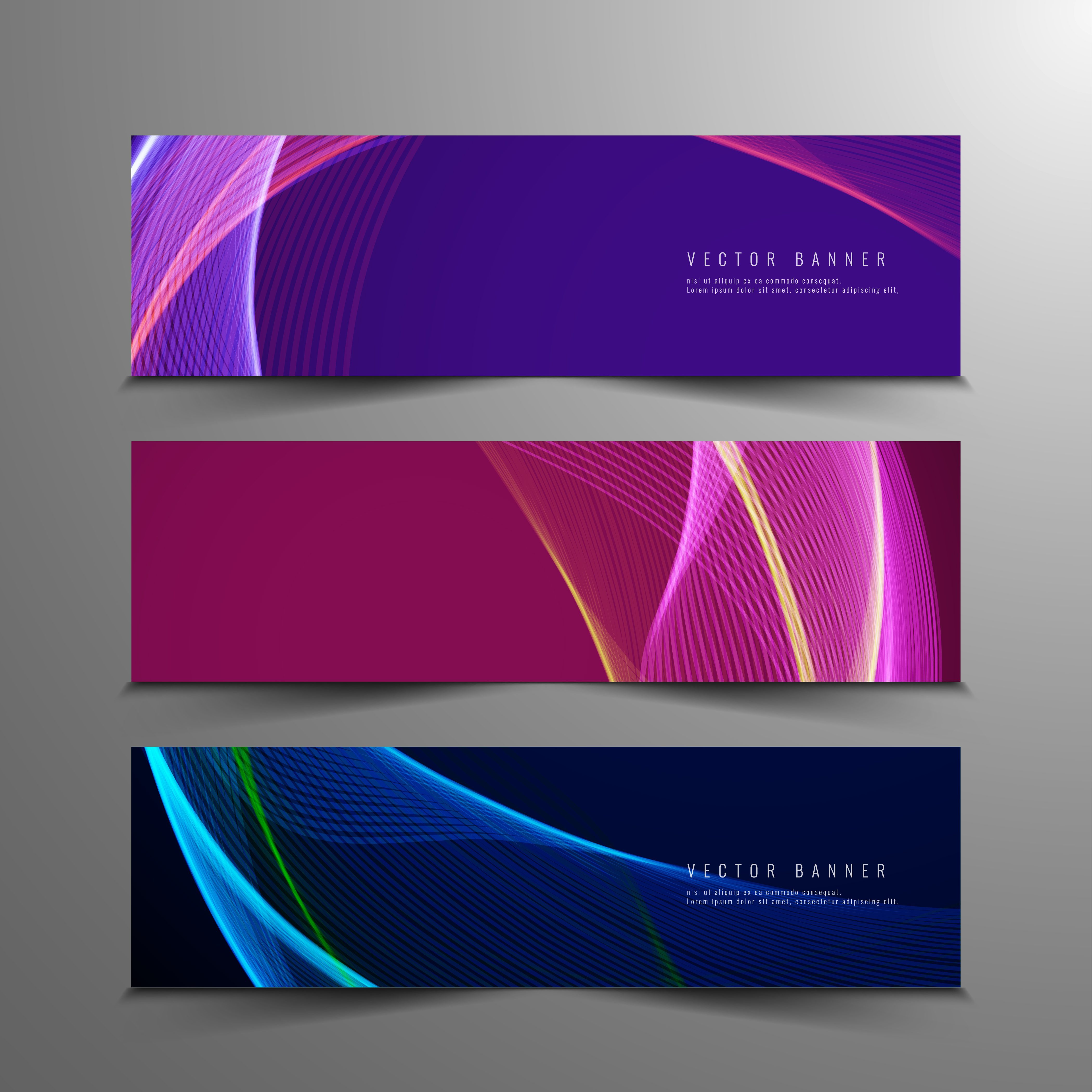 Abstract colorful wavy elegant banners set Free Vector