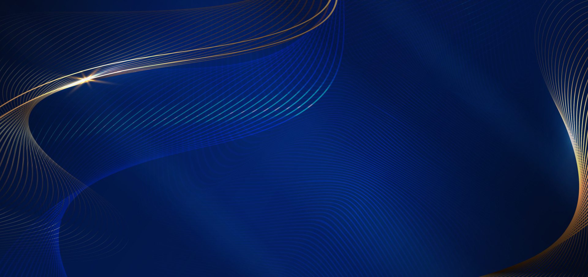 Abstract luxury golden lines curved overlapping on dark blue background. Template premium award design. Free Vector