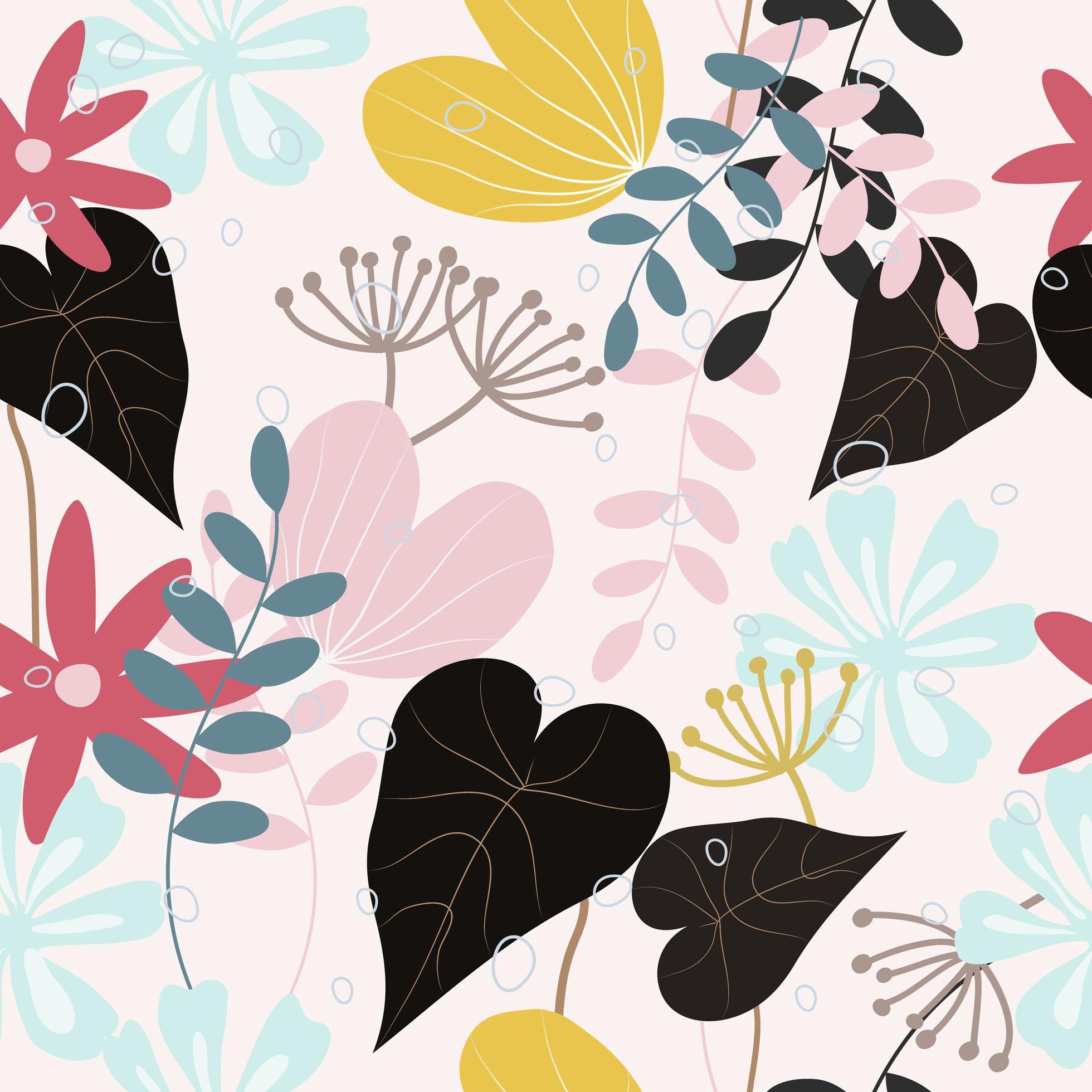 Seamless sweet flower and leaves patterns Stock Free