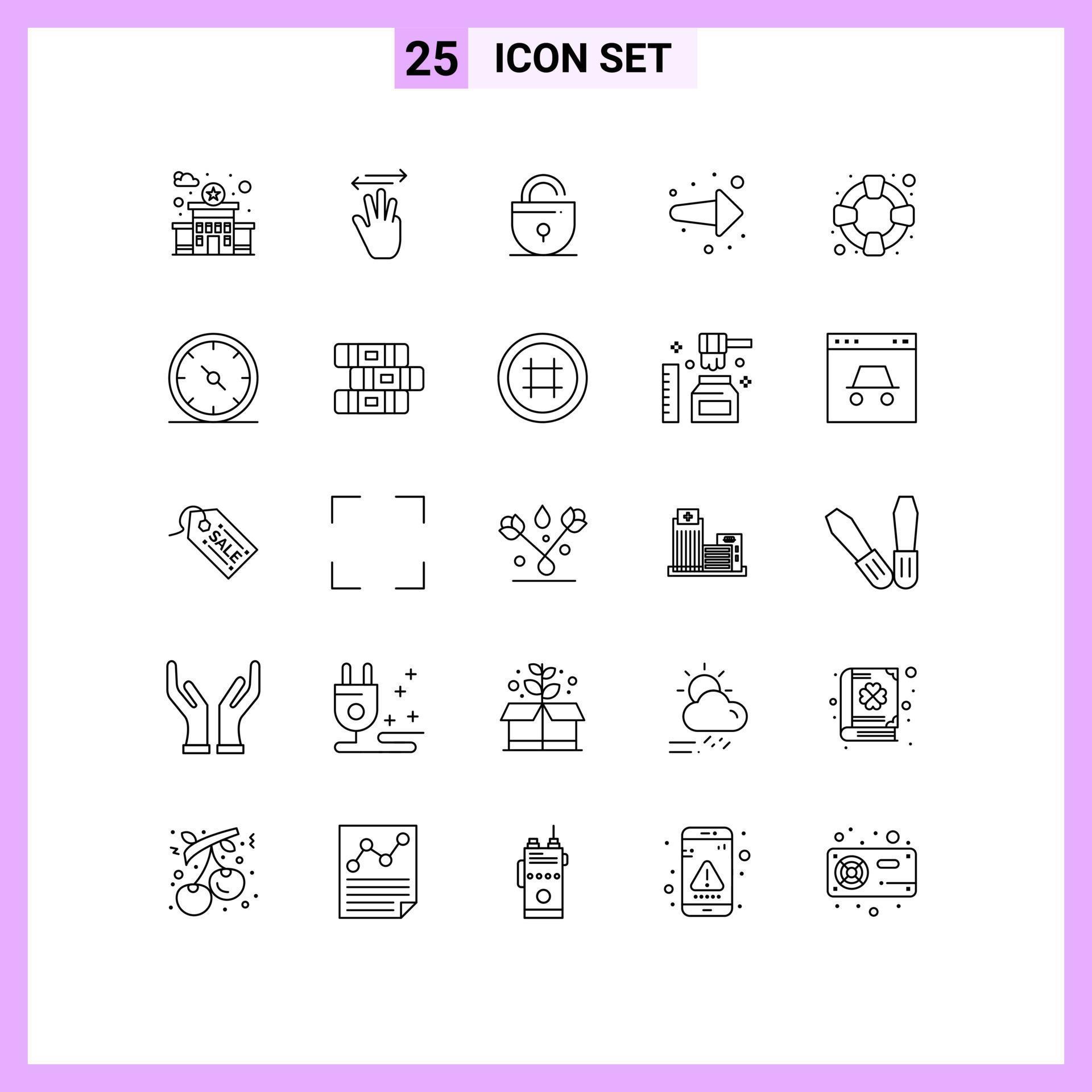 Set of 25 Commercial Lines pack for safety right lock forward arrow Editable Vector Design Elements Stock Free