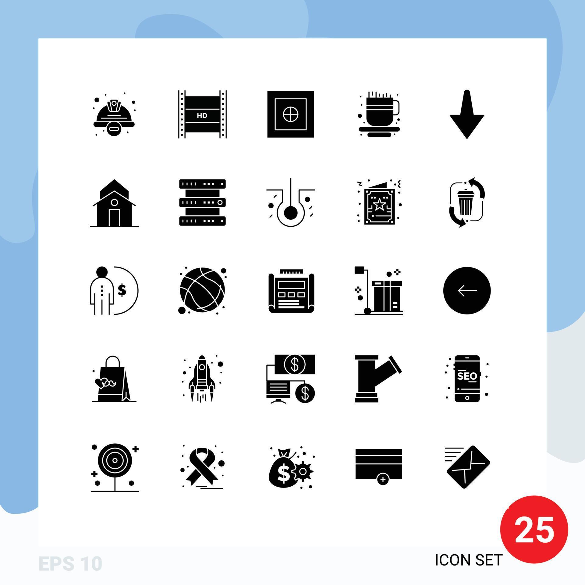 Pictogram Set of 25 Simple Solid Glyphs of arrow cup hd streaming coffee cup money Editable Vector Design Elements Stock Free