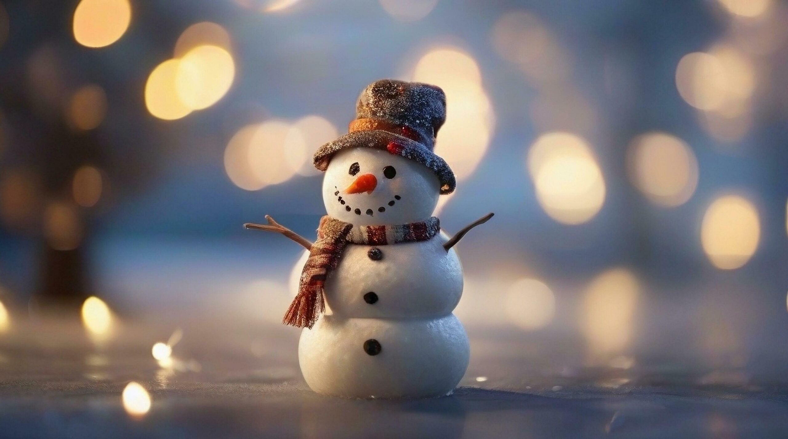 Snowman and Bokeh Lights – Generative AI Pro Photo Free Photo