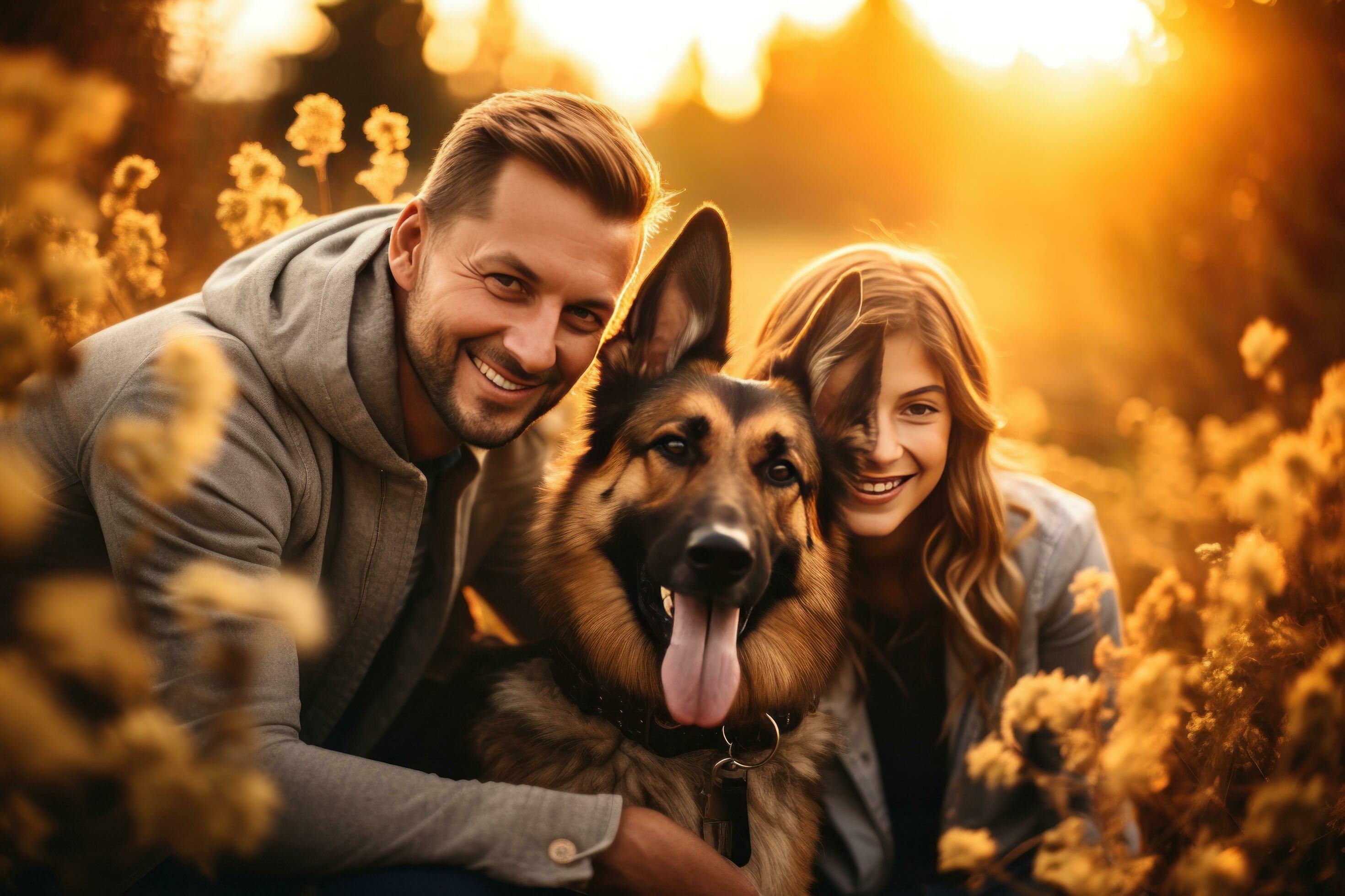 Happy family with dog Stock Free