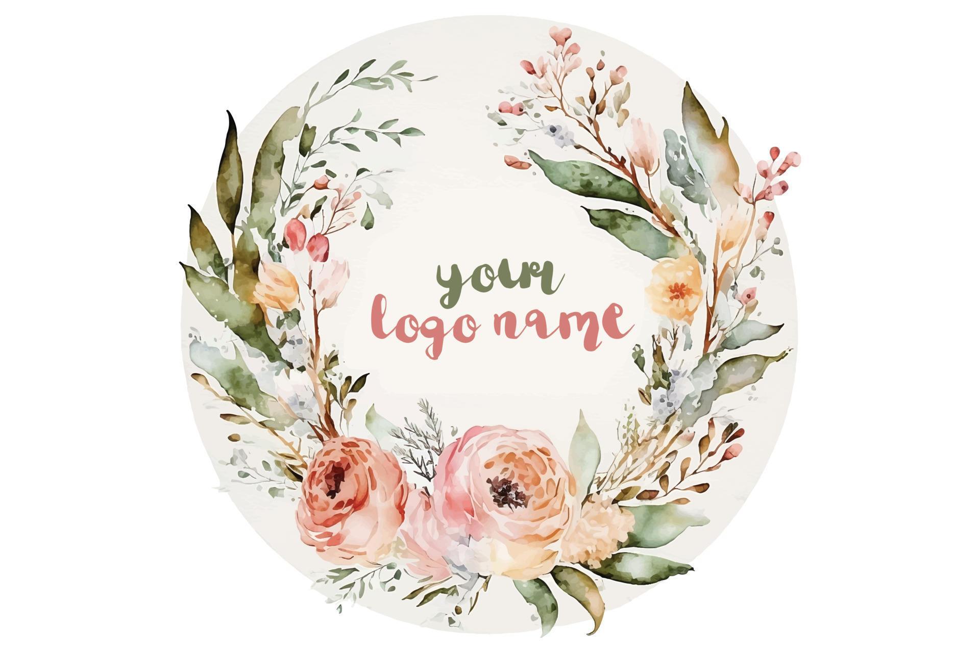 Watercolor Floral Logo, Round Floral Logo, modern Watercolor Logo, Logo Design, Calligraphy Logo, Floral Logo, Flower Logo Stock Free