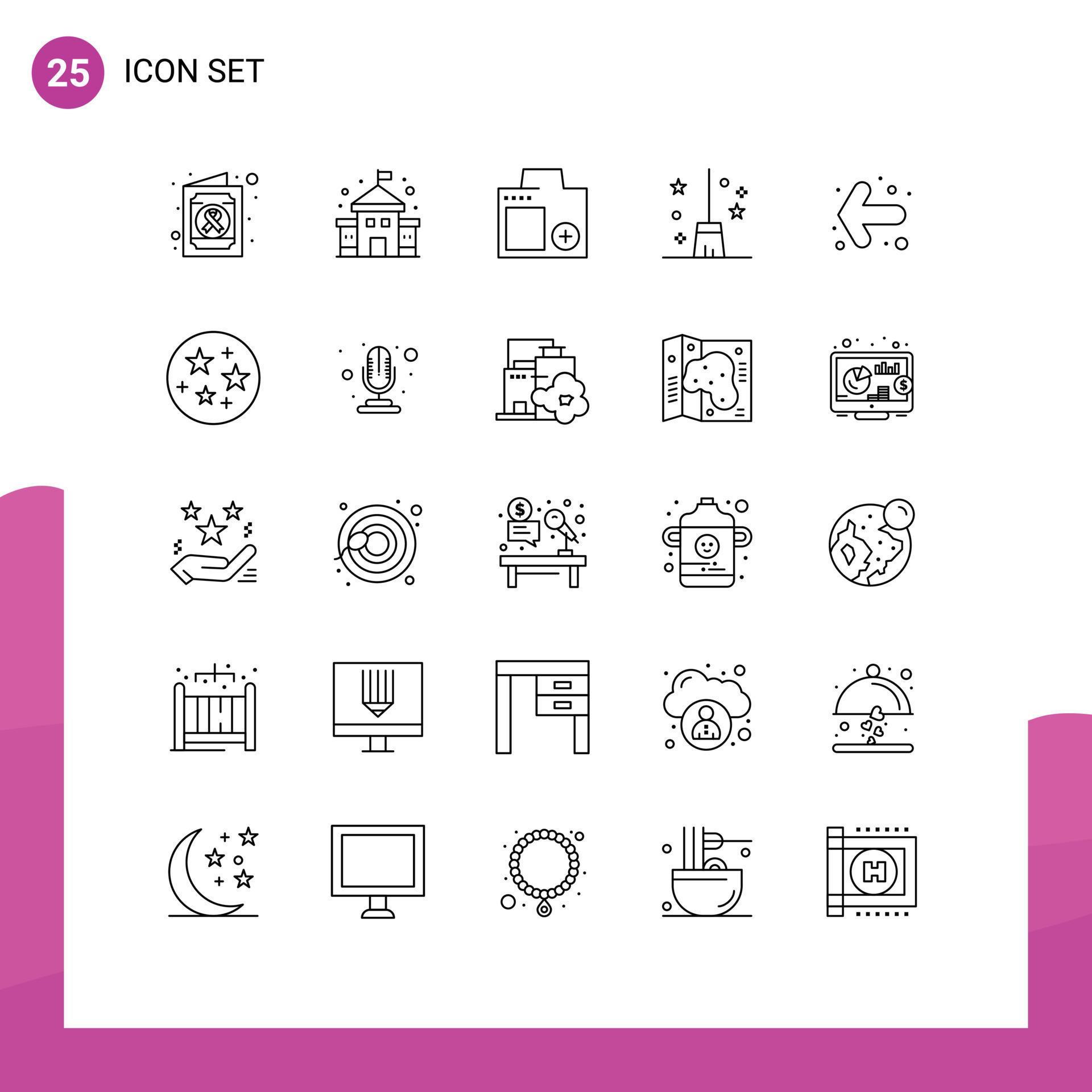 Set of 25 Modern UI Icons Symbols Signs for left arrow digital witch broom broomstick Editable Vector Design Elements Stock Free